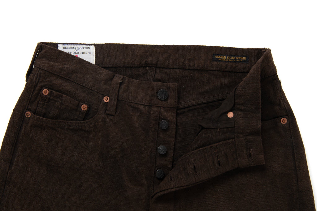STUDIO D'ARTISAN - Pre-Order: Amami Mud Dyed 15oz. GL3 Selvedge Denim Jeans - Regular Straight - Dark Brown - Tempo