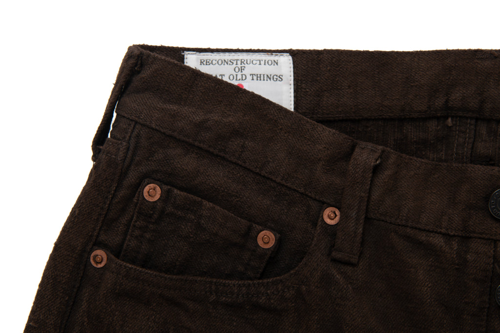 STUDIO D'ARTISAN - Pre-Order: Amami Mud Dyed 15oz. GL3 Selvedge Denim Jeans - Regular Straight - Dark Brown - Tempo
