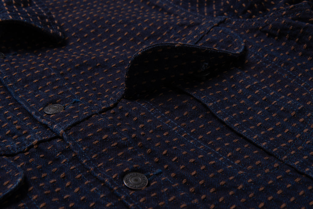 STUDIO D'ARTISAN - Kakishibu Sashiko 15oz. Kakishibu x Indigo Denim Jacket D4608 - Tempo