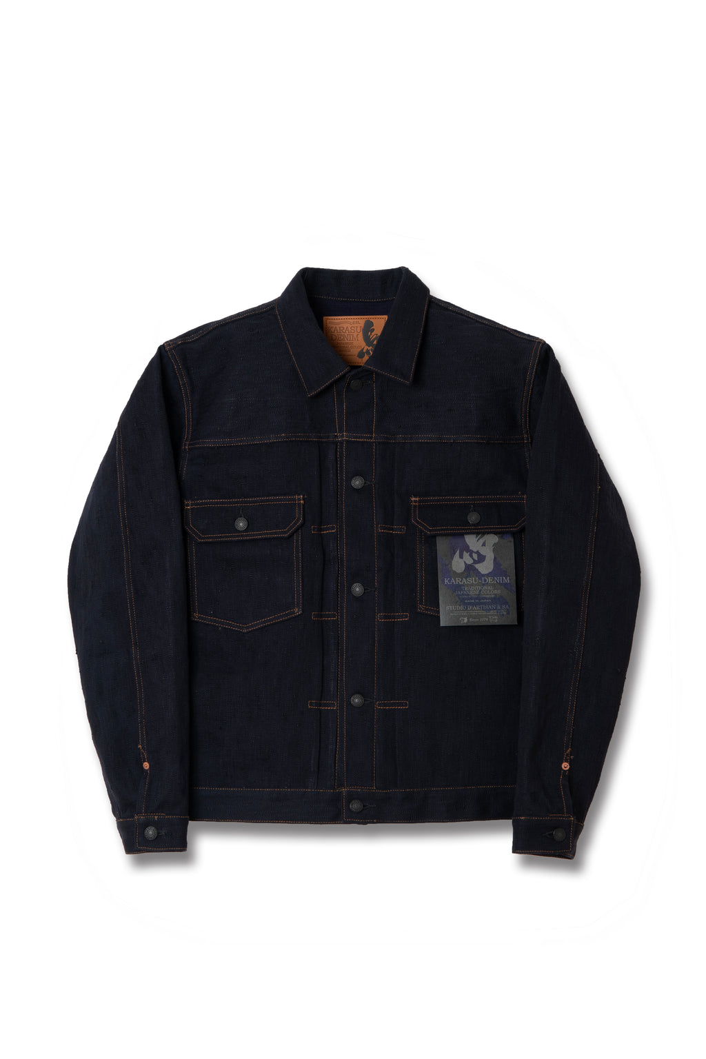 STUDIO D'ARTISAN - Pre-Order: KARASU Indigo Sumi Ink 15oz Selvedge Denim Type II Jacket - Tempo