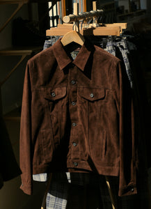 Chocolate Brown Suede Horsehide Type III Jacket with Side Pockets