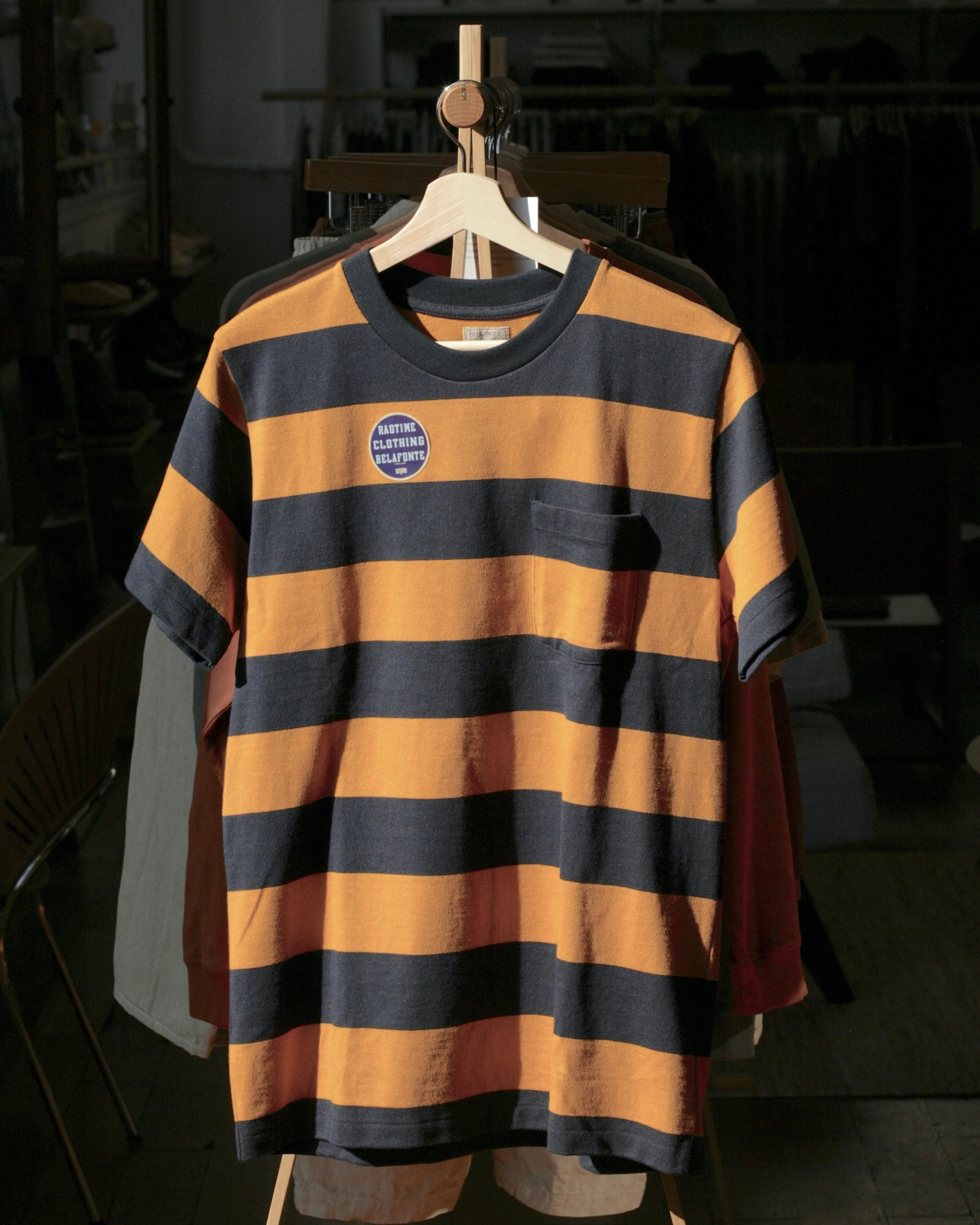 Ragtime Rugby Border Pocket Tee in Mustard x Navy