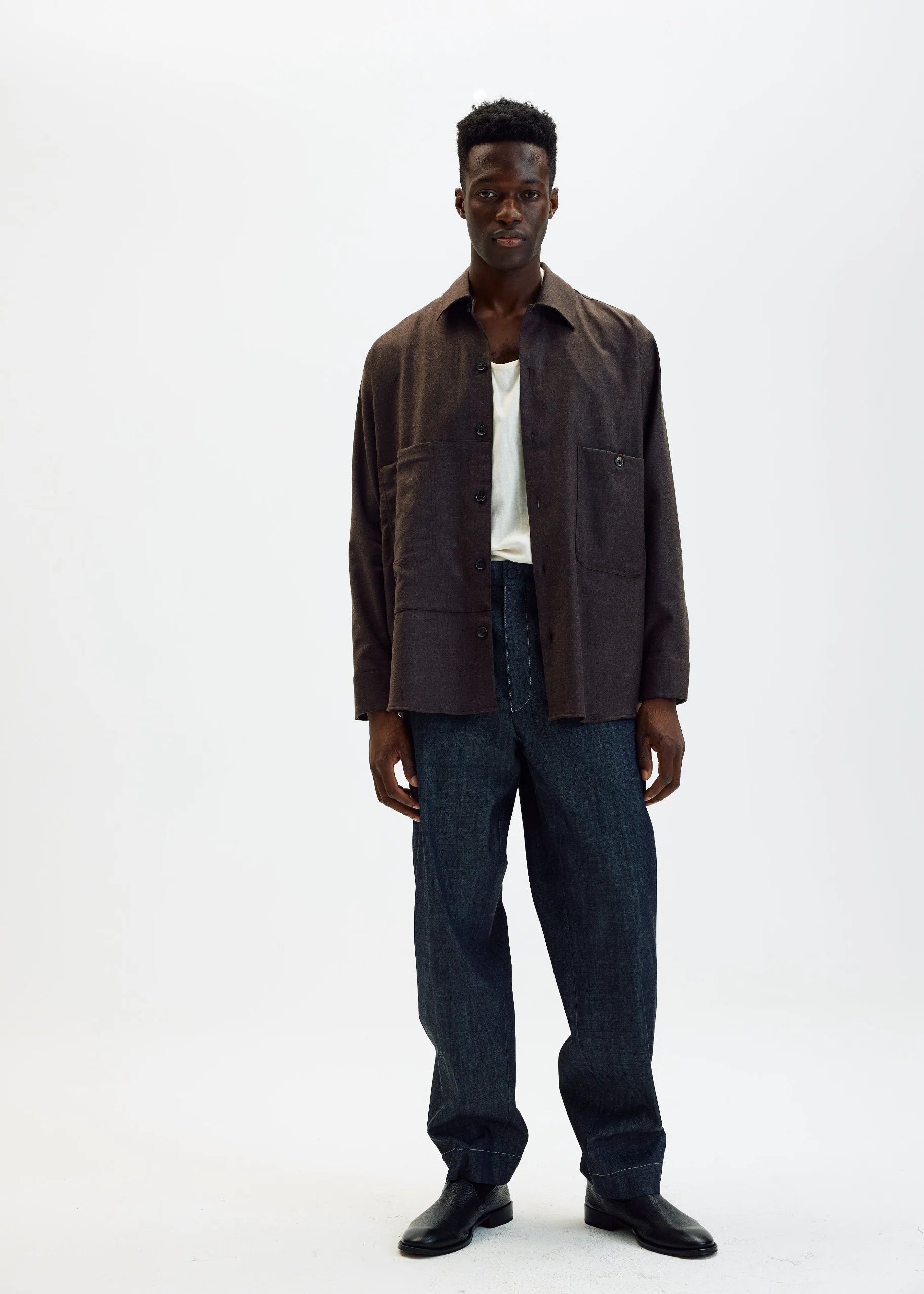 Brushed Wool Overshirt in Dark Brown