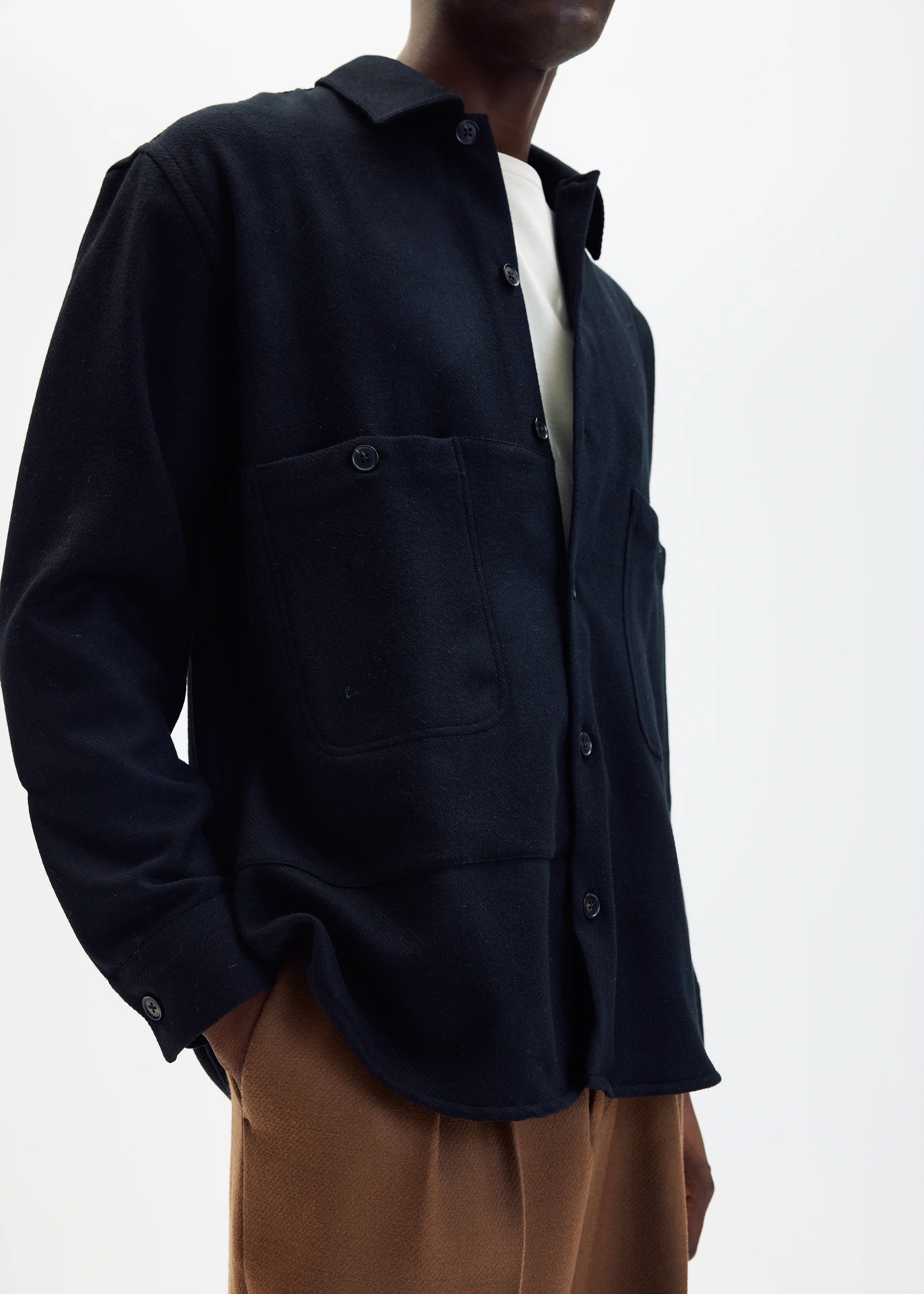 Brushed Wool Overshirt in Black