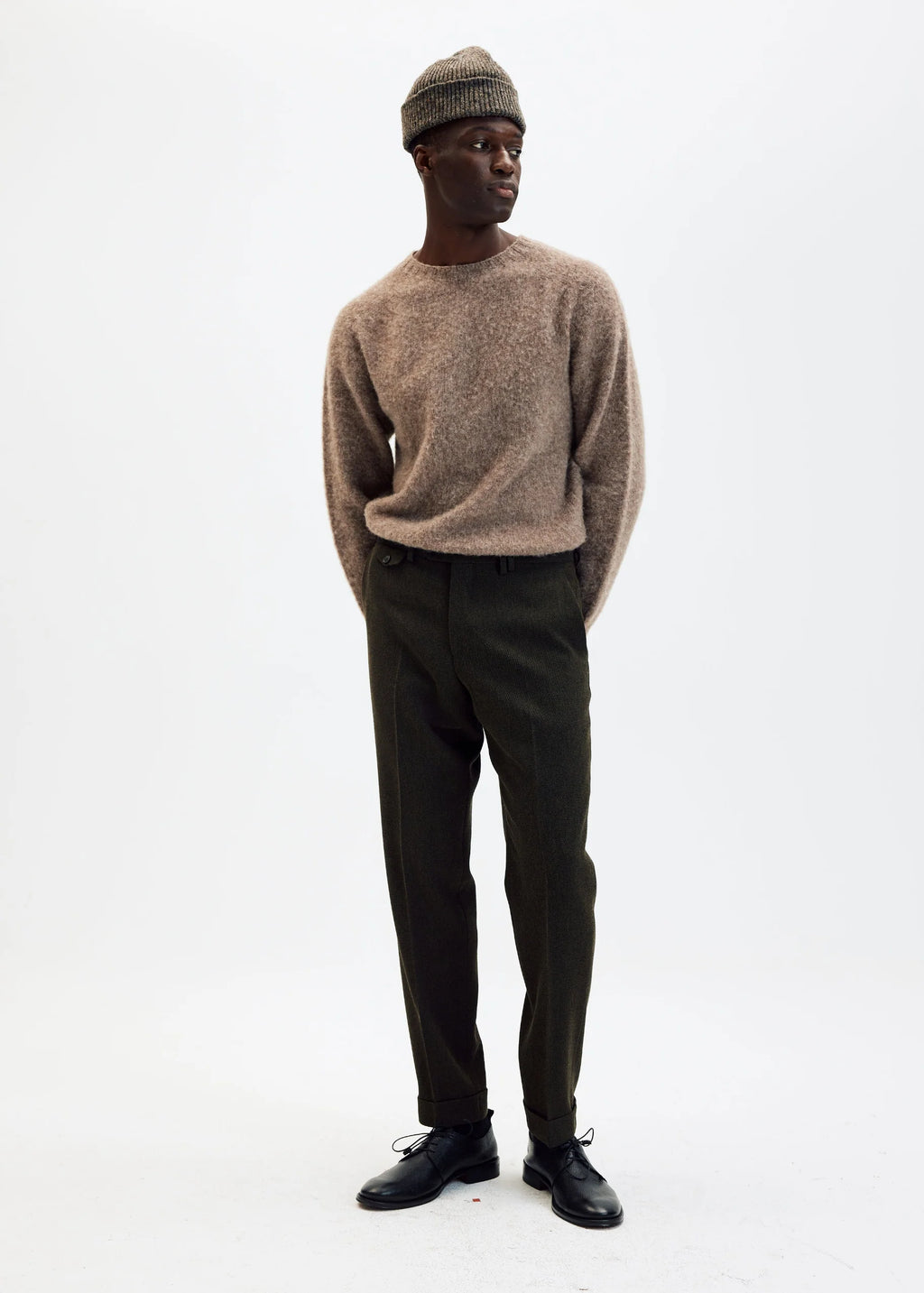 Brushed Shetland Wool Crewneck in Taupe - Tempo
