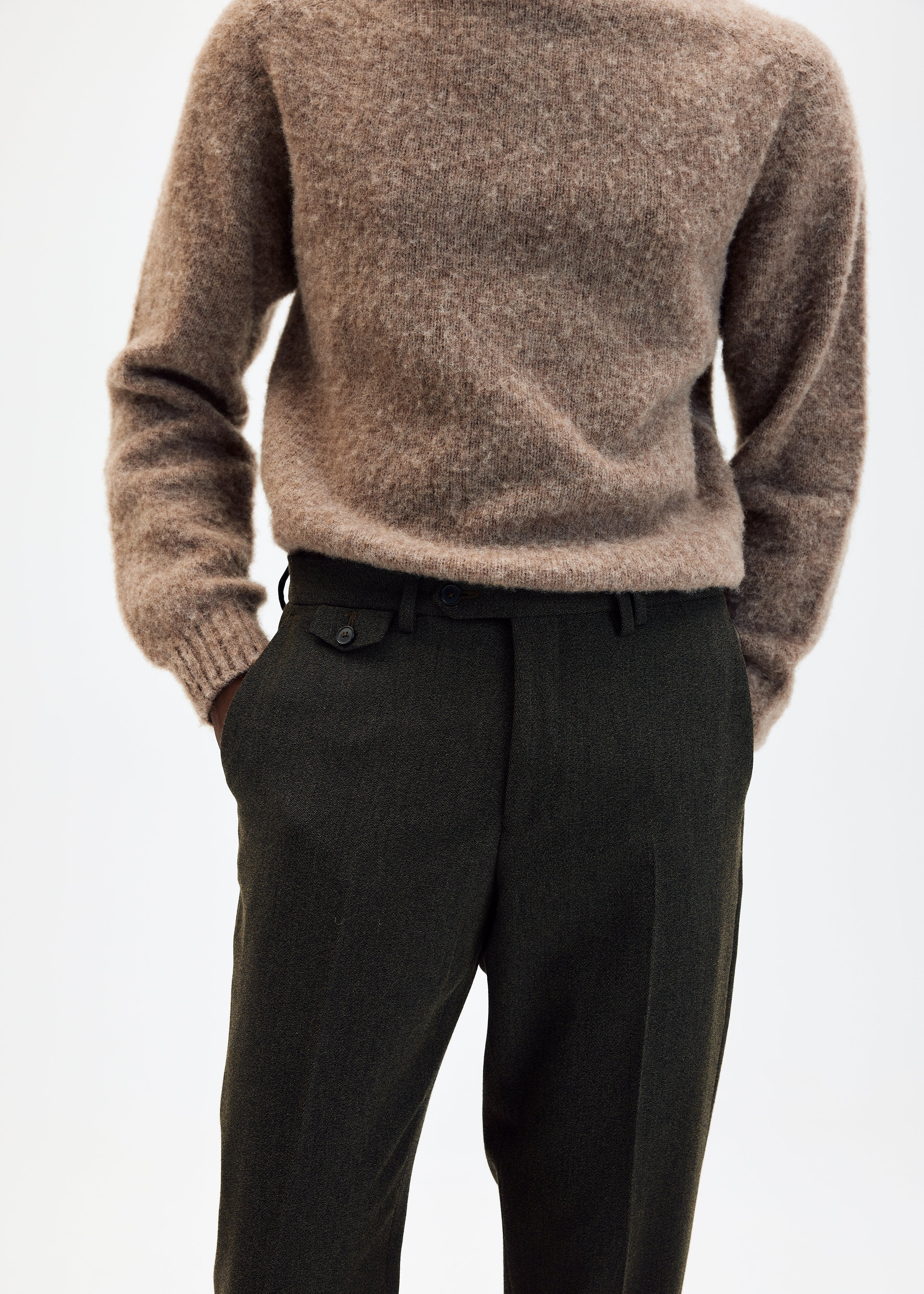 Brushed Shetland Wool Crewneck in Taupe - Tempo