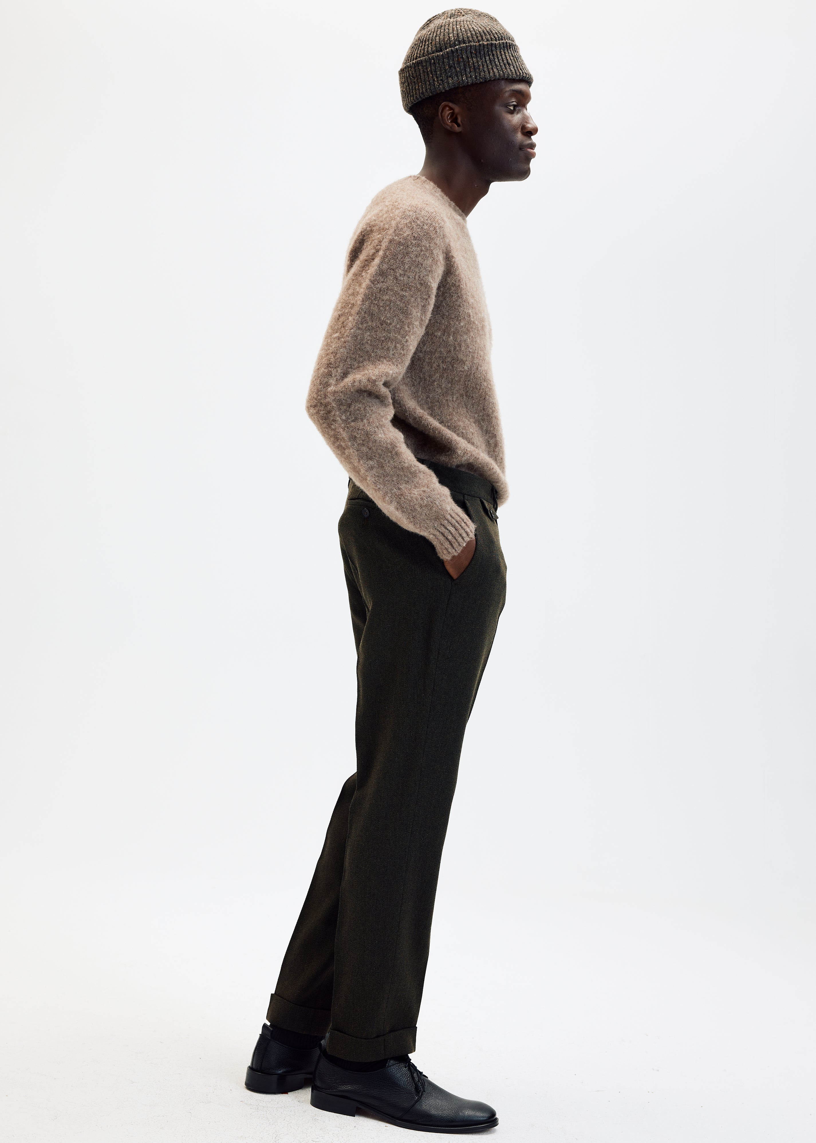 Brushed Shetland Wool Crewneck in Taupe - Tempo