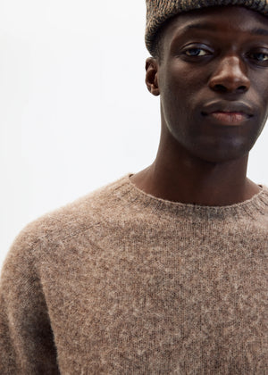 Brushed Shetland Wool Crewneck in Taupe - Tempo