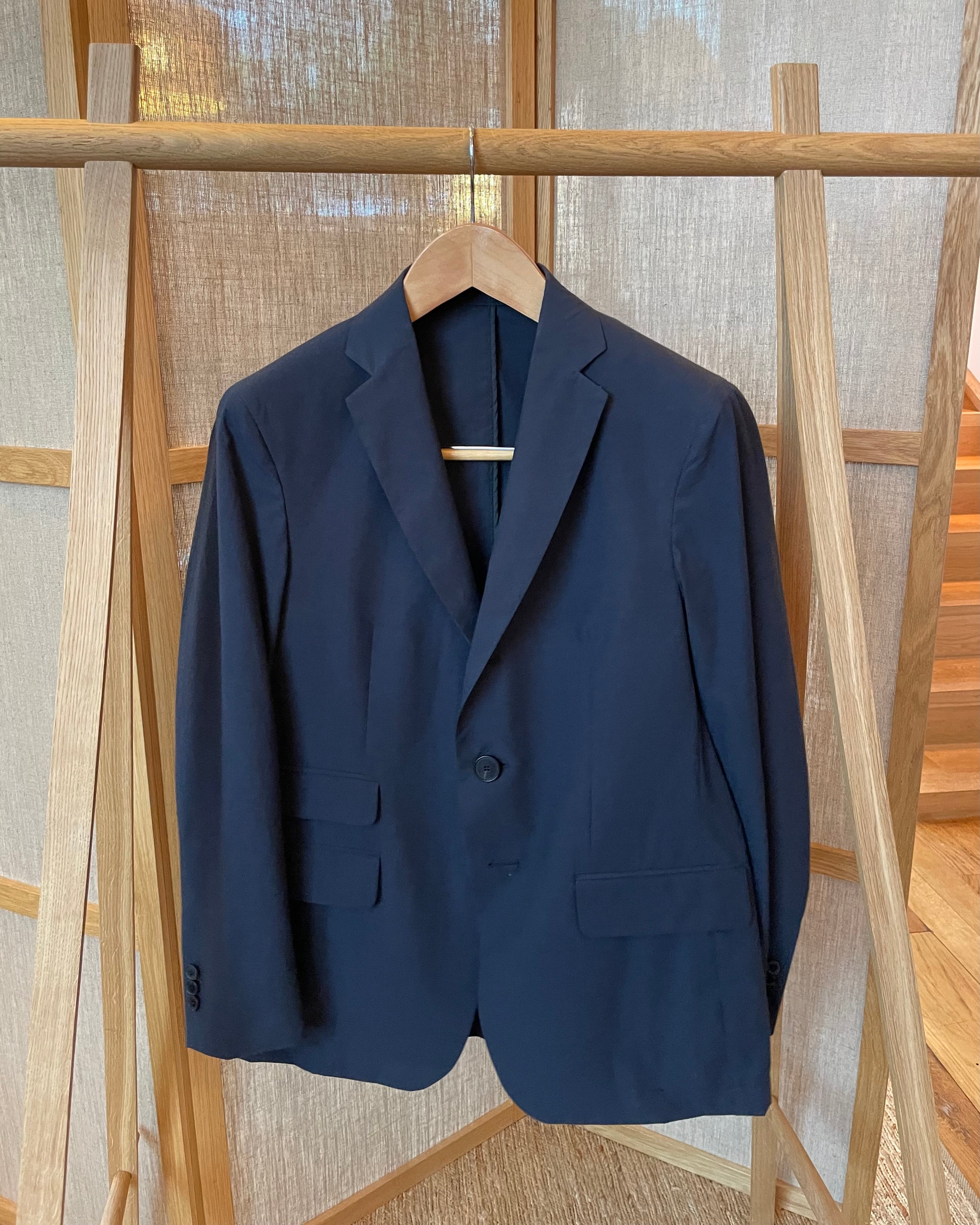 Unkonstruierter Blazer aus Baumwoll-Schreibmaschinenmuster | Marineblau