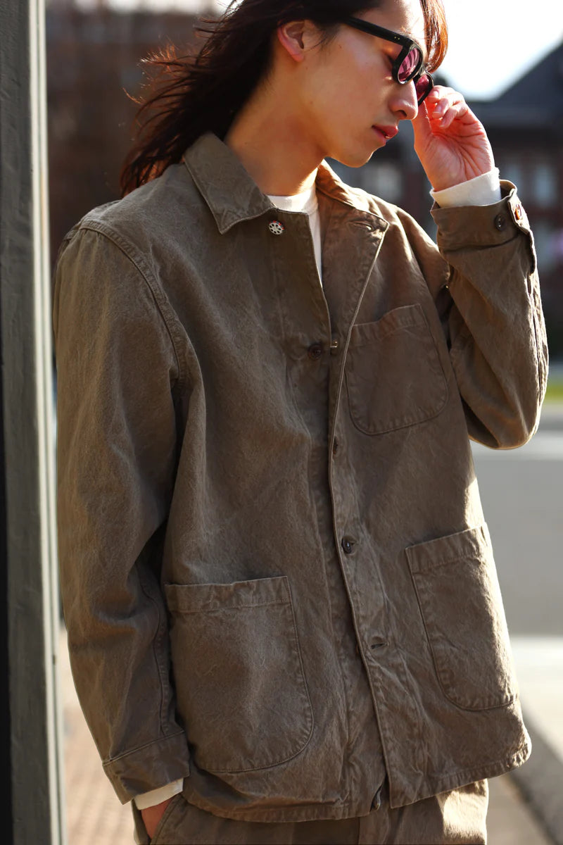 SEUVAS - Binchotan Charcoal Dyed Black 10oz Kurashiki Hampu Canvas Coverall - Tempo