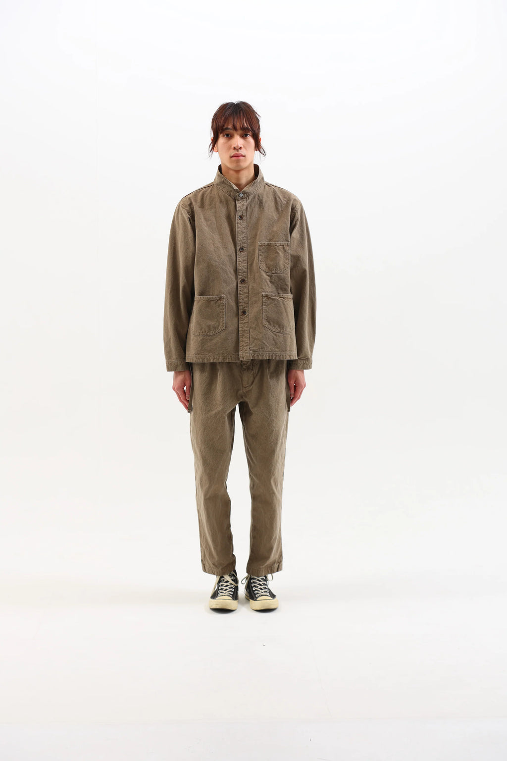 SEUVAS - Coffee Dyed 8oz Kurashiki Hampu Wing Collar Shirt Jacket - Tempo