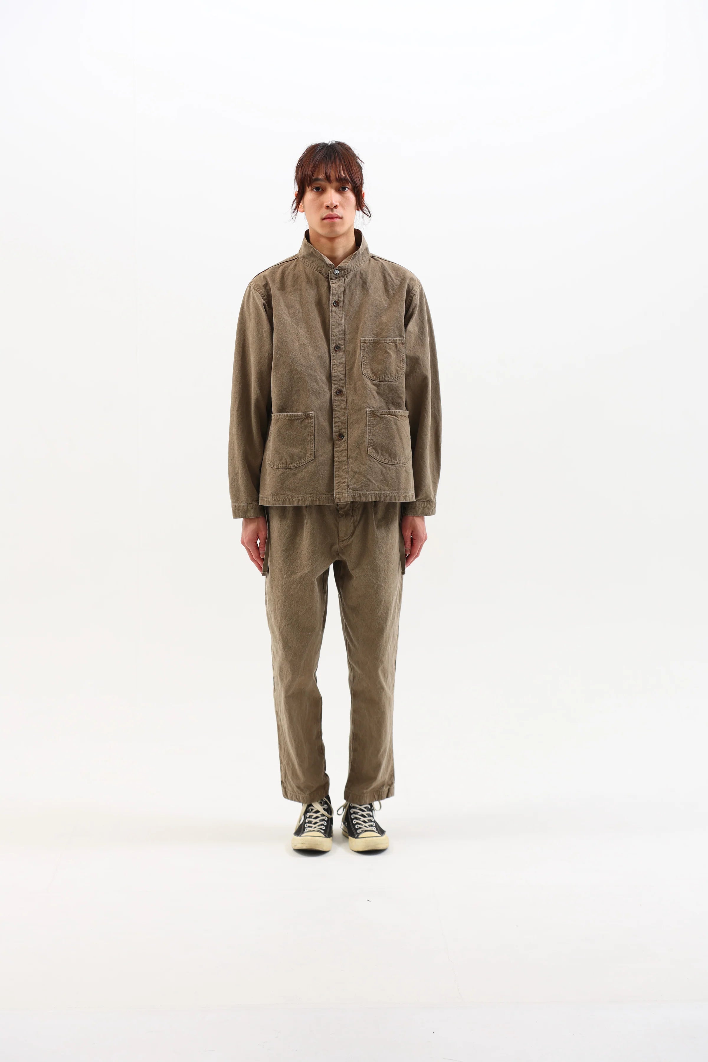 SEUVAS - Coffee Dyed 8oz Kurashiki Hampu Wing Collar Shirt Jacket - Tempo