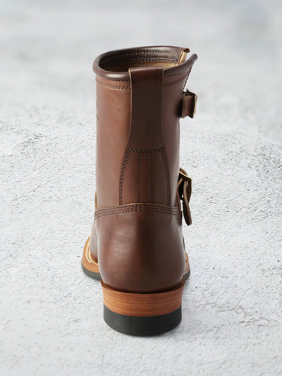 THE FLAT HEAD - Vegetable Tanned Tea-Core Horsehide Engineer Boots in Brown - Tempo