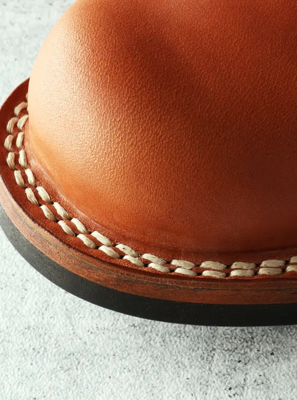 THE FLAT HEAD - Vegetable Tanned Tea-core Horsehide Leather Logger Boots in Beige Natural - Tempo