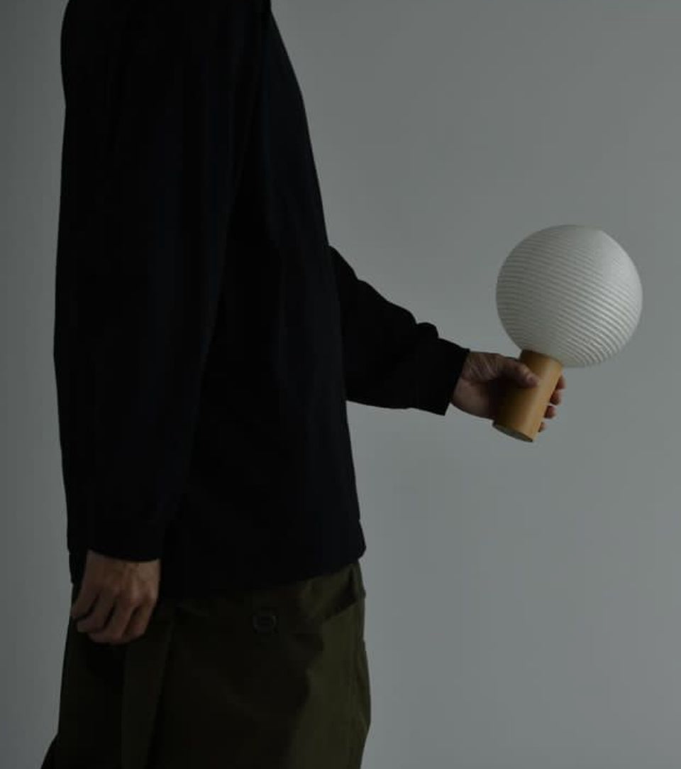 TORCHIN FOR TEMPO - Circle Washi-Paper Battery Torch Lamp with Ash Wood Base - Tempo