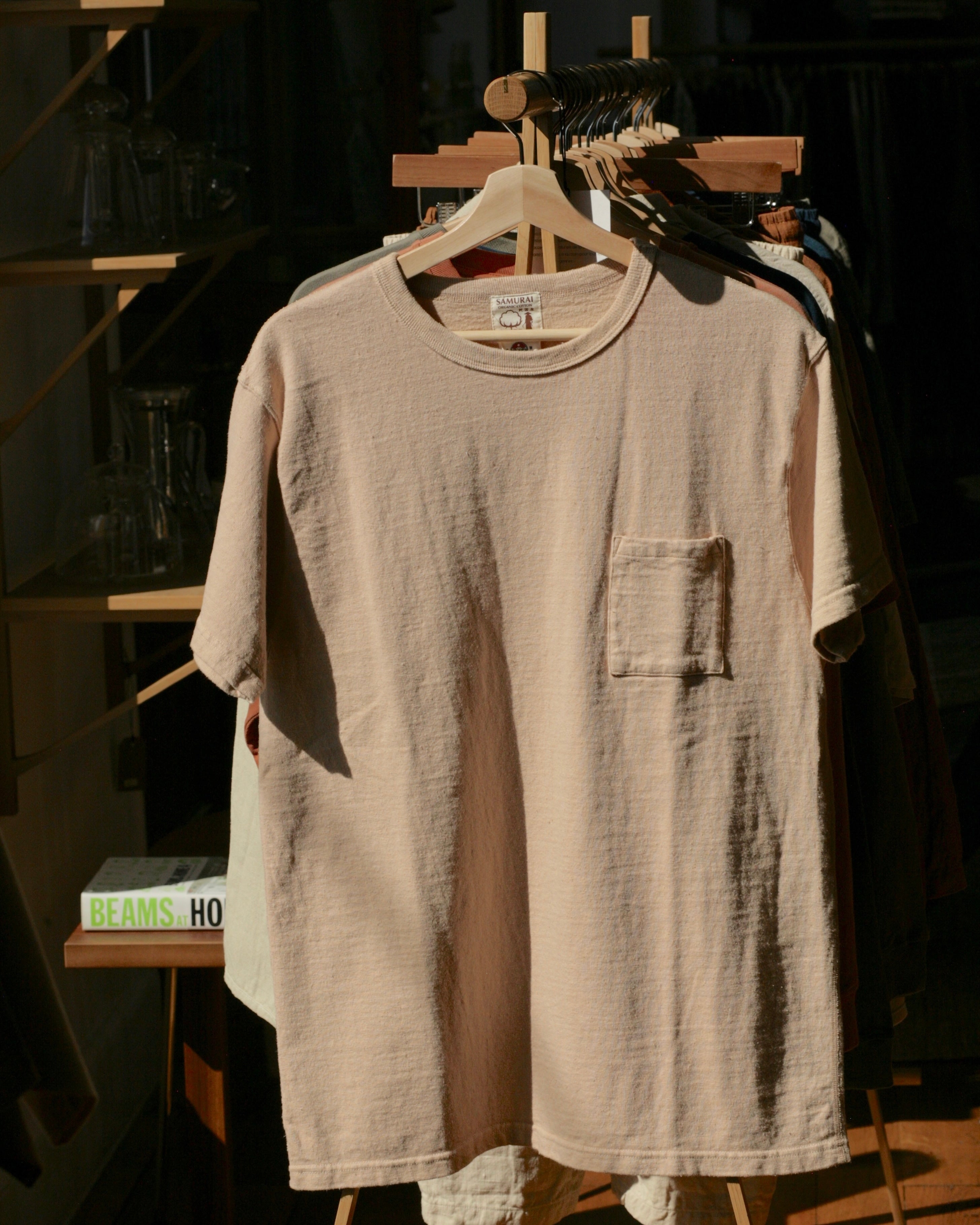 SAMURAI COTTON PROJECT - 16oz Japanese Organic Cotton Pocket Tee Hand-Dyed with Chestnut - Light Kuri - Tempo