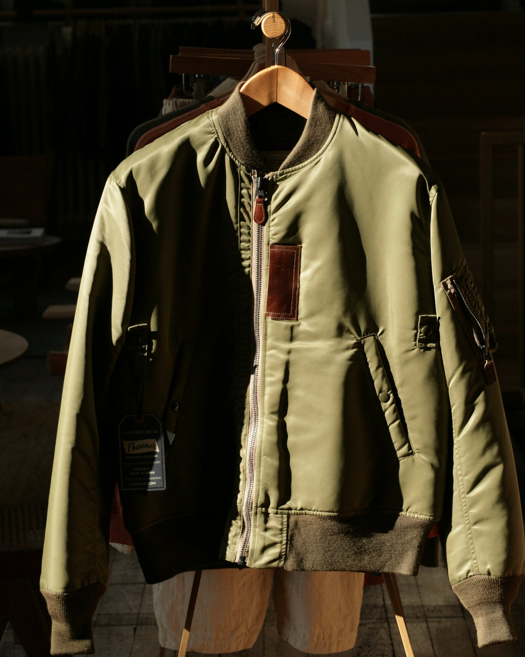 Pherrow's - B-15B (MOD) - Thin Down Flight Jacket in Khaki Green - Tempo