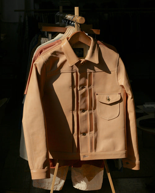 DOUBLE HELIX FOR TEMPO - Aging Sample - "Collector's-Edition" - Raw Natural Undyed Teacore Horsehide Type I Jacket - Tempo