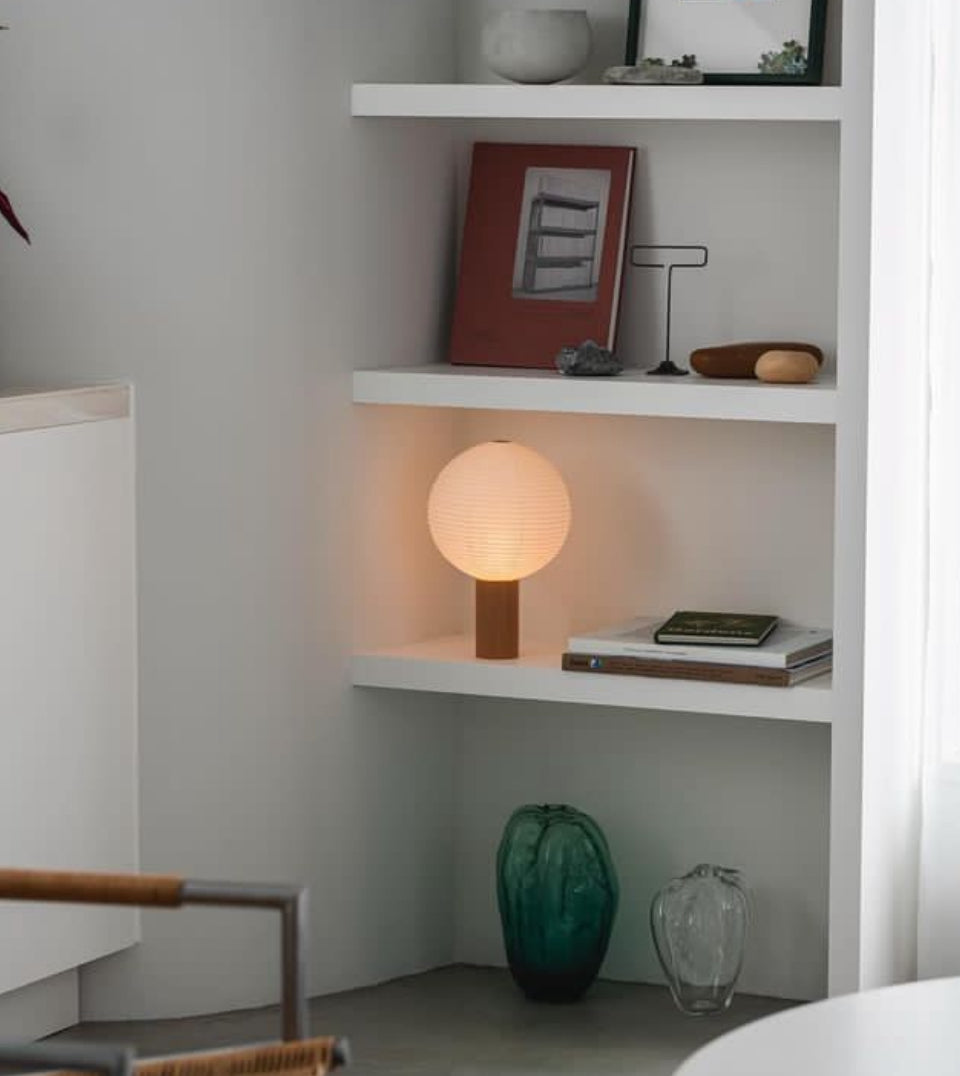 TORCHIN FOR TEMPO - Circle Washi-Paper Battery Torch Lamp with Ash Wood Base - Tempo