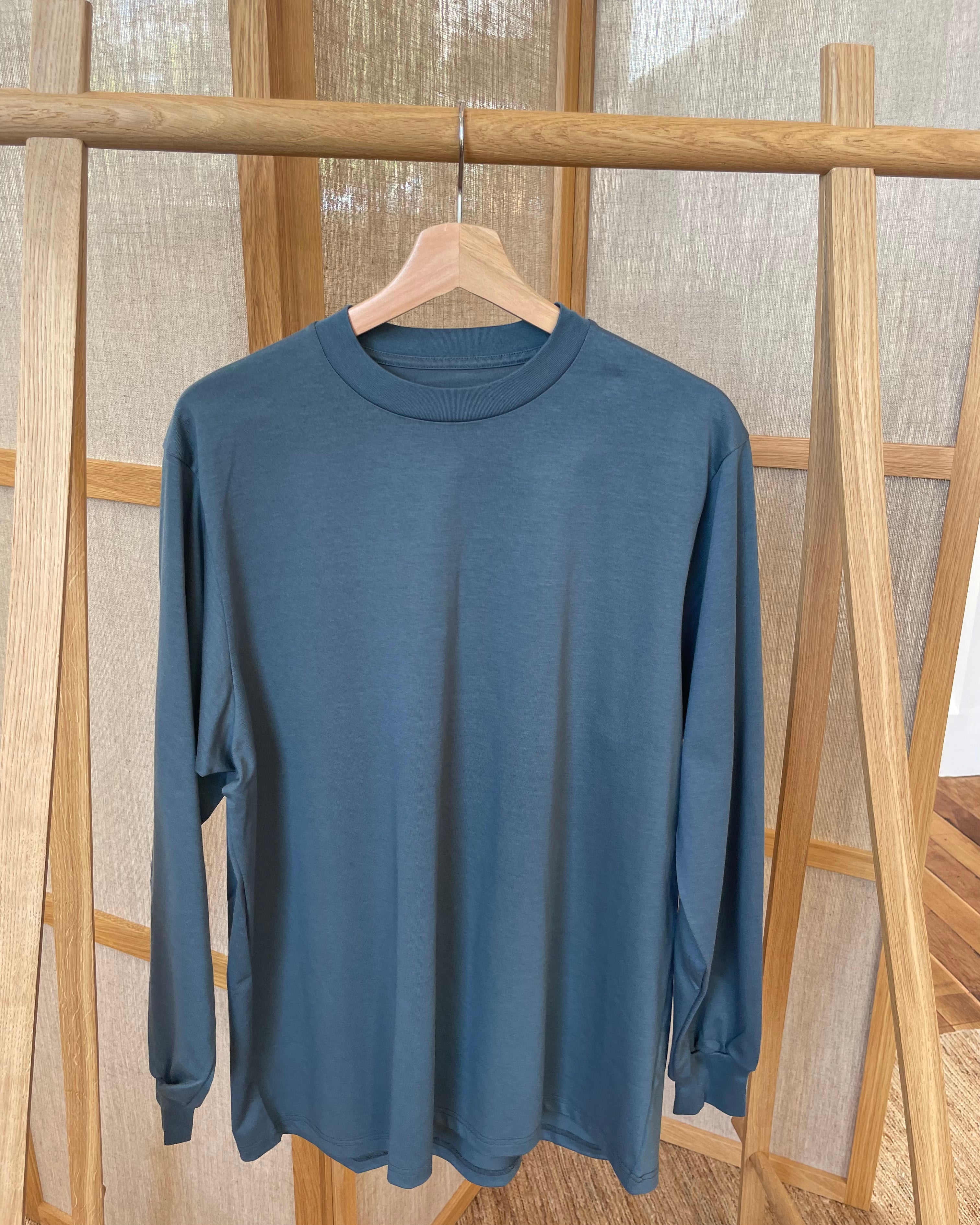 Crew Neck T Long Organic Twin Jersey | Blue Gray