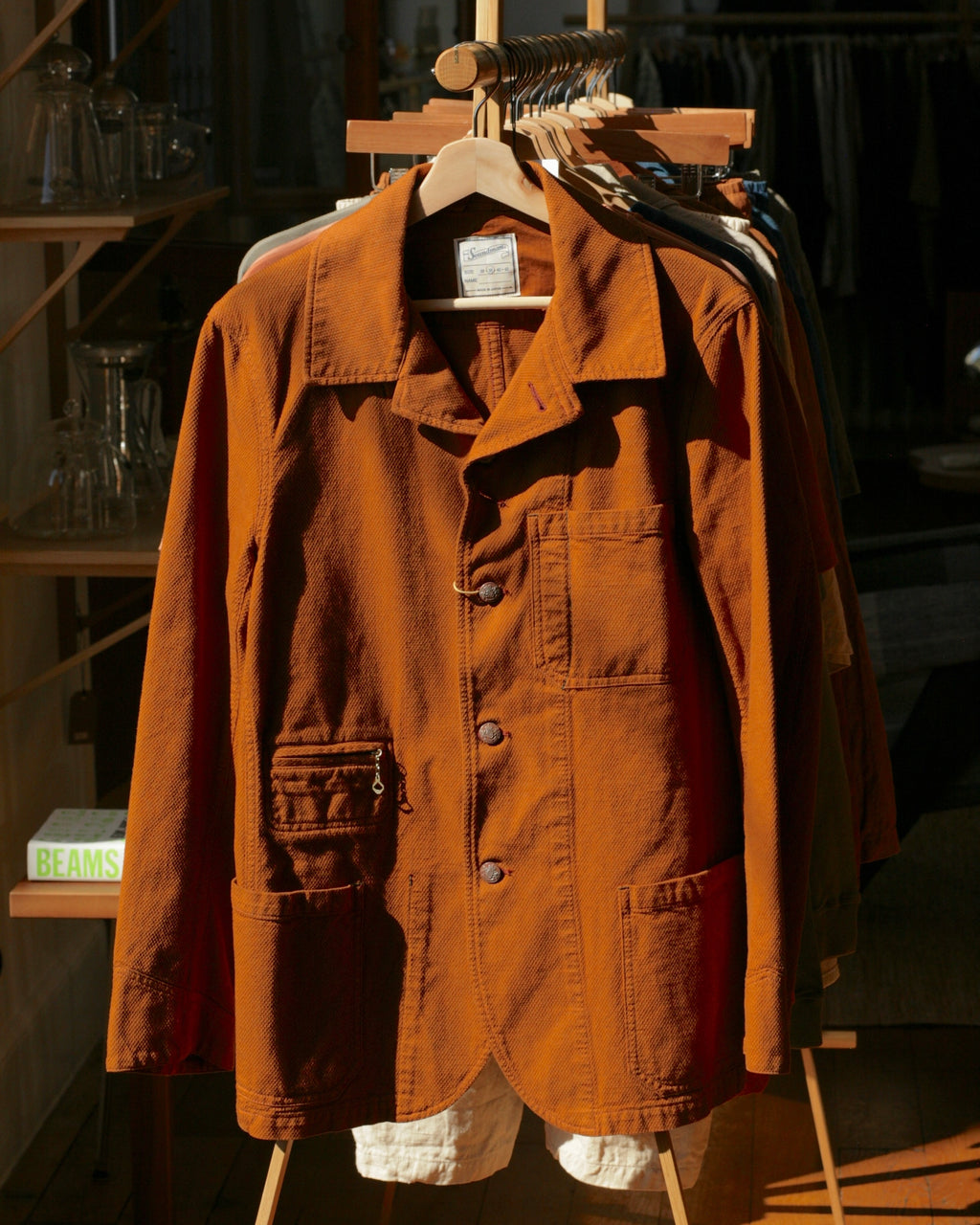 “Birmingham" Cotton Sashiko Coverall Jacket in Brick Overdye