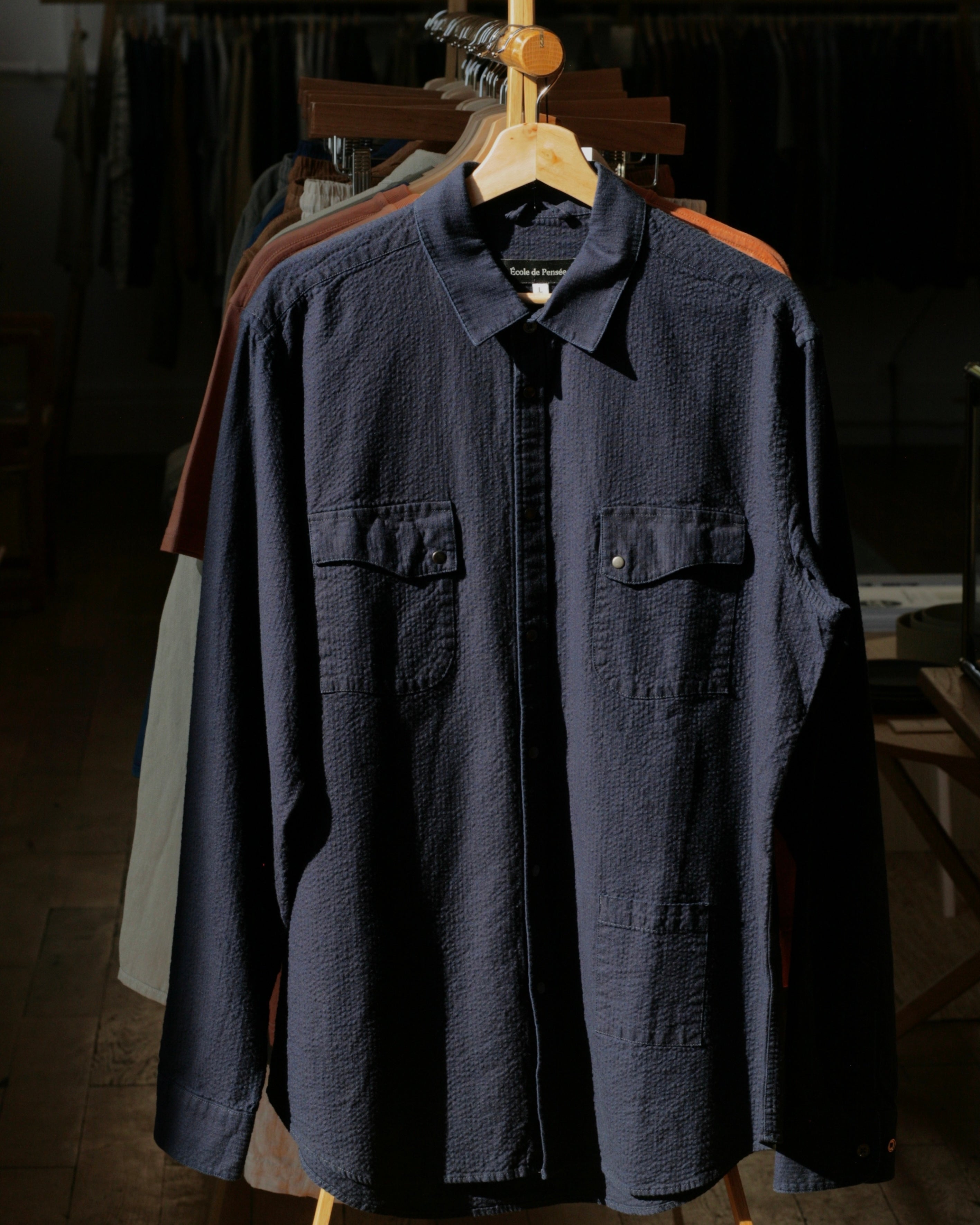 6oz Kuroki Double Indigo Dobby Seersucker Shirt - OW