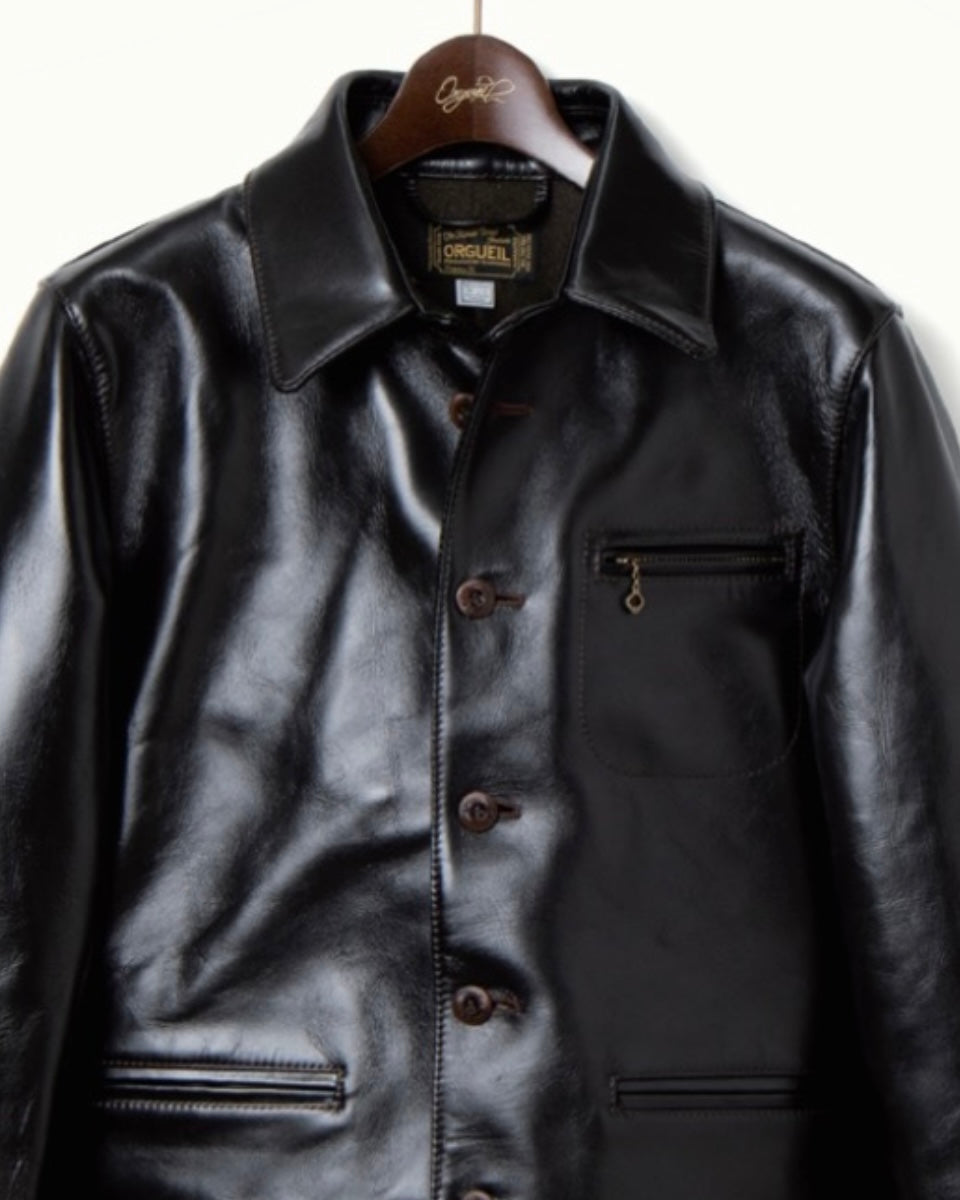 Manteau de voiture en cuir de cheval noir