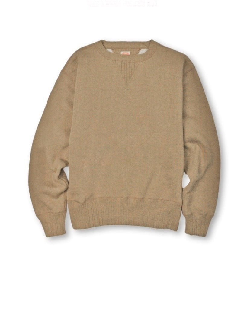 Tsuri-Ami Loopwheel-Sweatshirt aus Mutterbaumwolle mit Doppel-V-Ärmeln in Beige