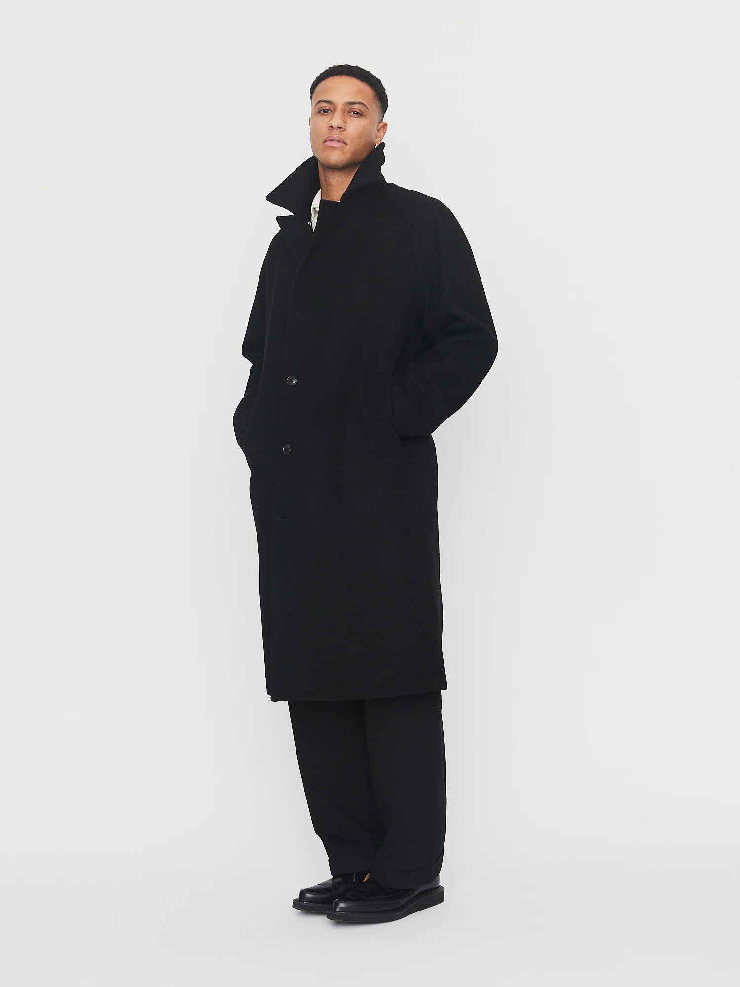 SIGURD | LONG LINED WOOL COAT | SOLID BLACK