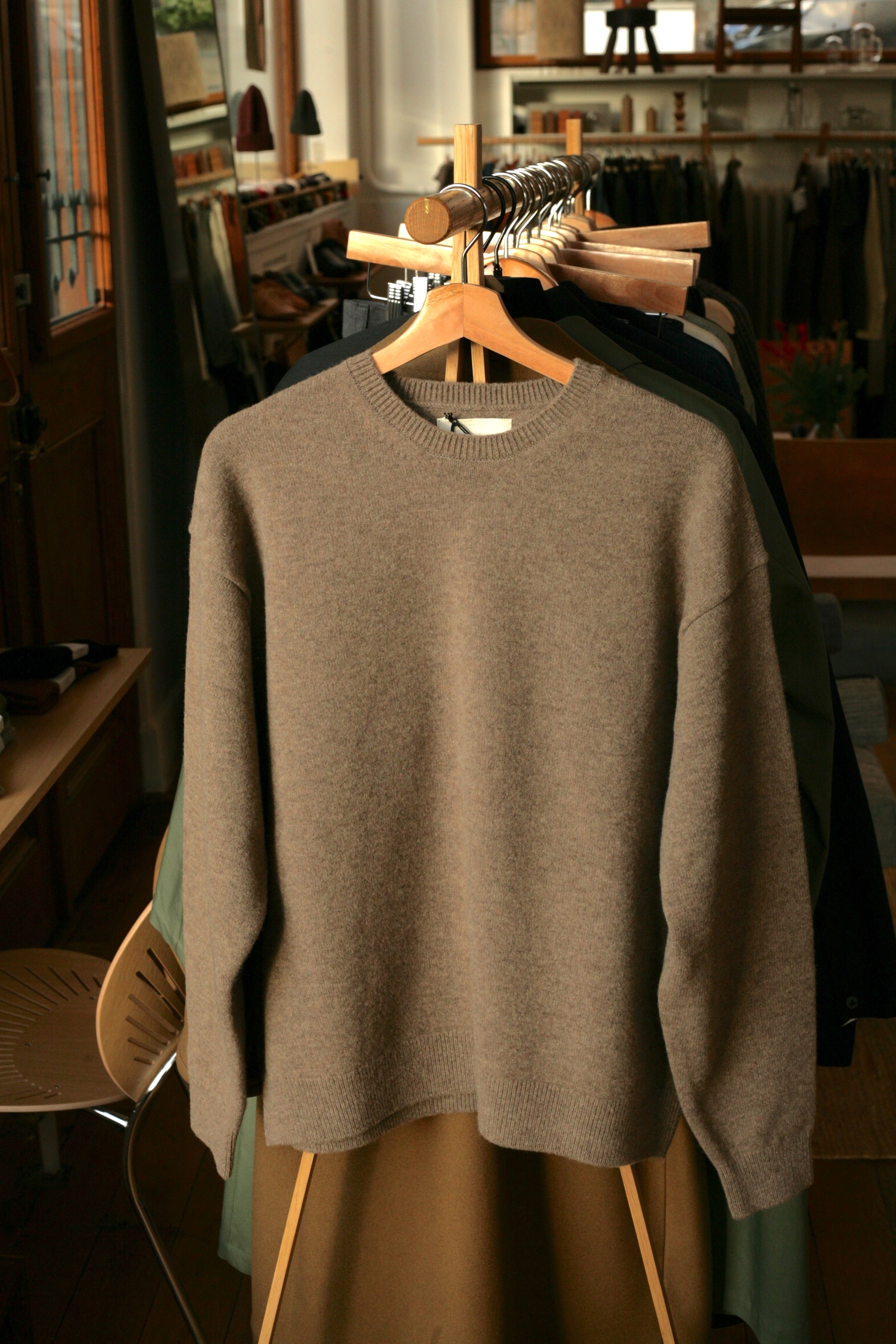 Super Fine Wool Crewneck Knit | Beige