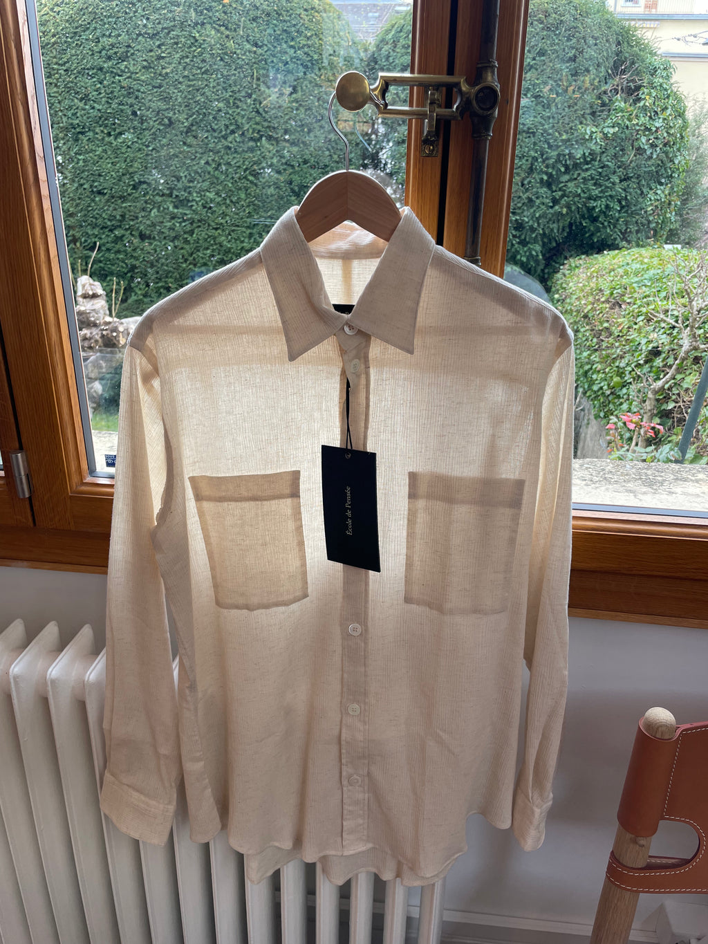 École de Pensée - Ecru Cotton Linen Ramie Crepe Regular Fit Pocket Shirt - Tempo