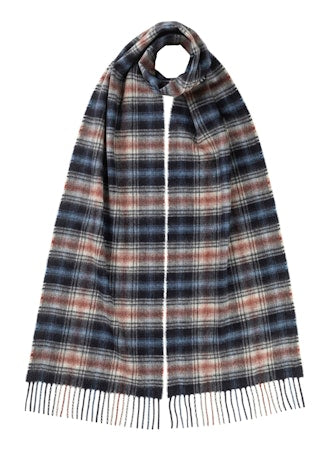 Cashmere Shadow Check Scarf in Navy