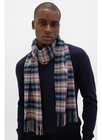 Cashmere Shadow Check Scarf in Navy