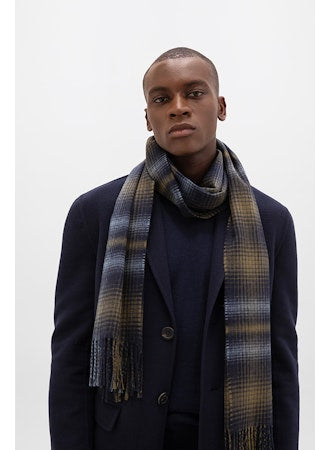 Cashmere Ombre Check Scarf in Navy