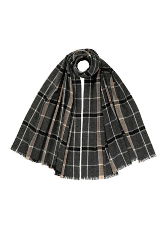 JOHNSTONS OF ELGIN - Cashmere Grid Check Scarf in Charcoal - Tempo