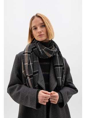 Cashmere Grid Check Scarf in Charcoal