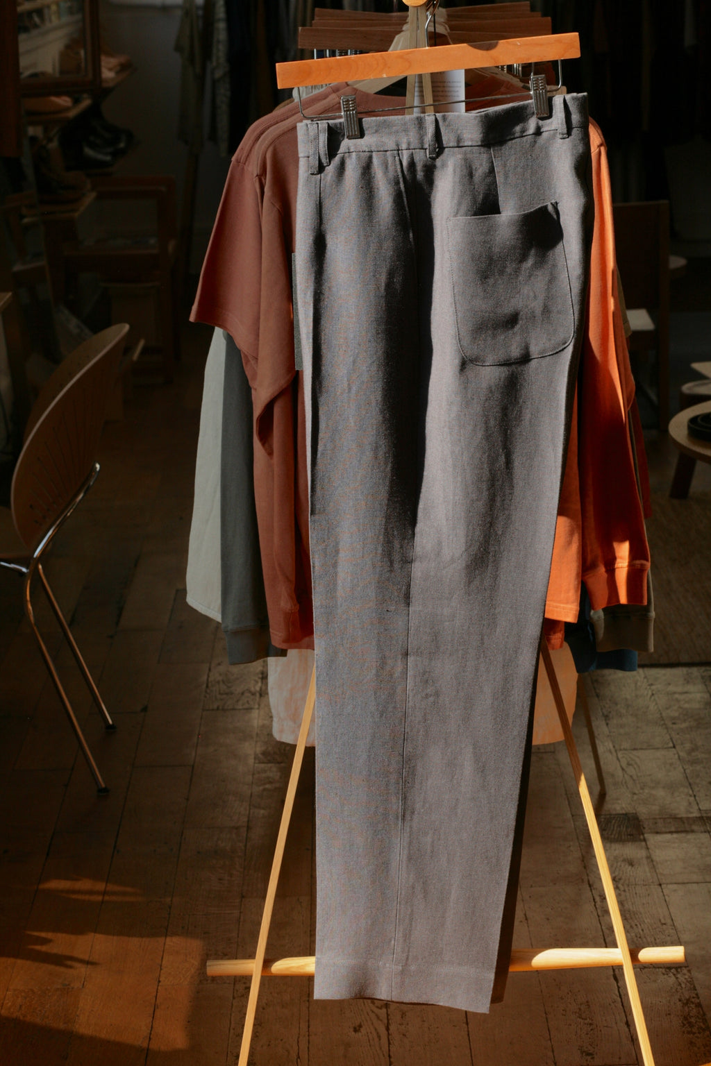 École de Pensée - Linen Straight Trousers | Teal Grey - Tempo