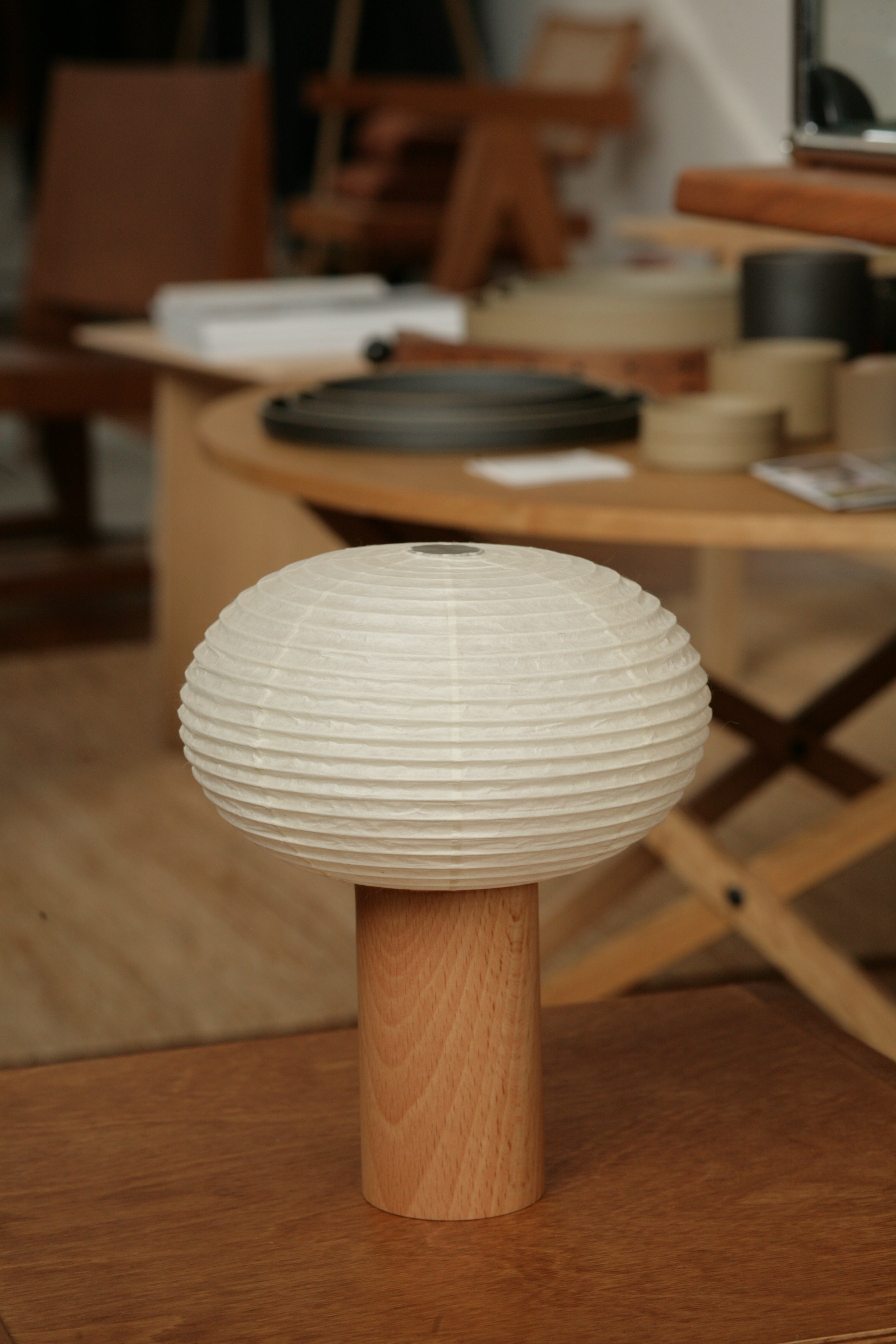 Oval Washi-Paper Battery Torch Lamp with Ash Wood Base