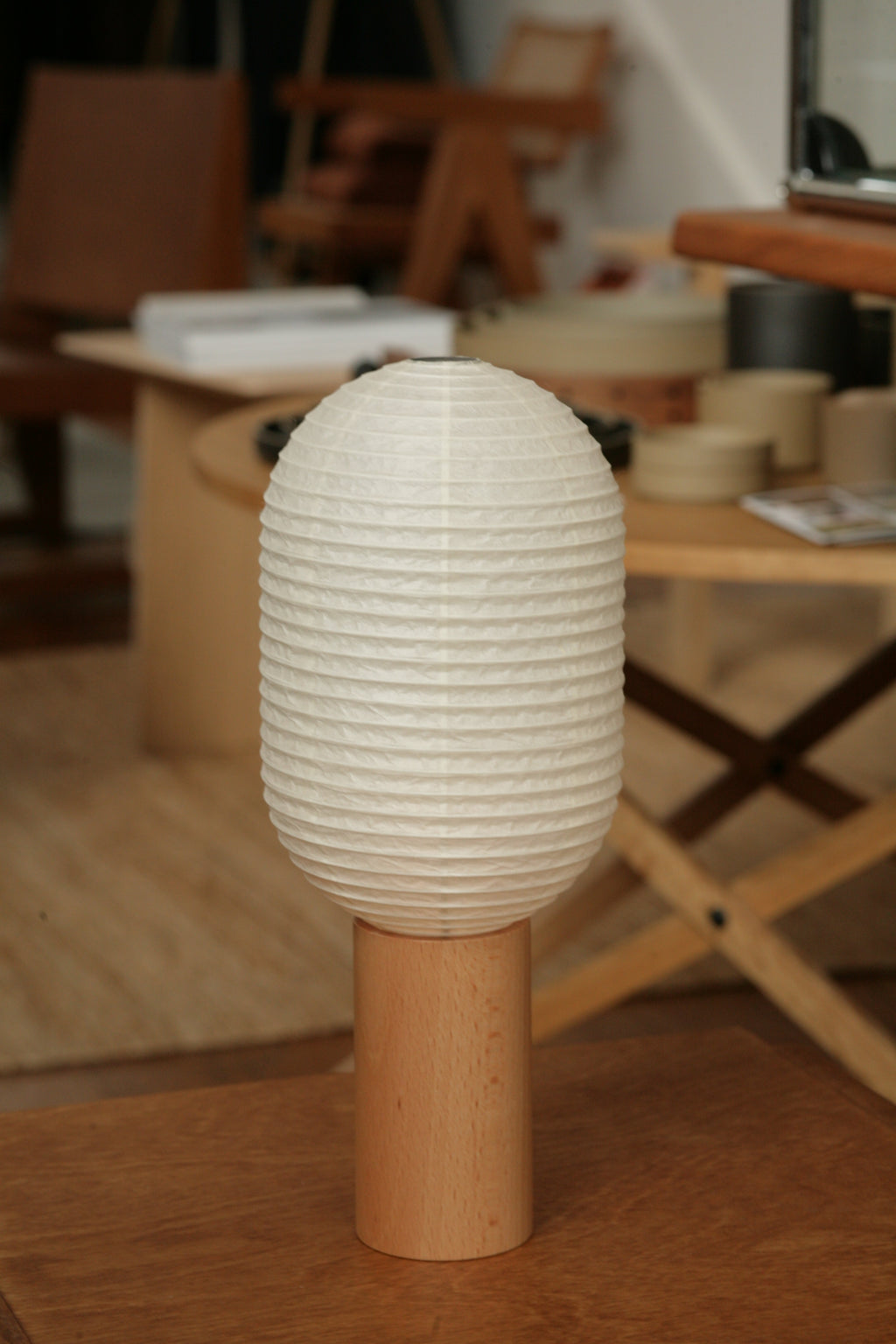 TORCHIN FOR TEMPO - Vertical Washi-Paper Battery Torch Lamp with Ash Wood Base - Tempo