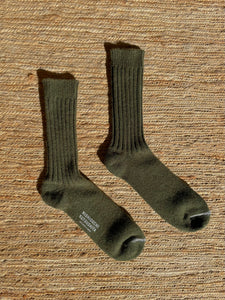 Gerippte Wollsocken in Khakigrün 