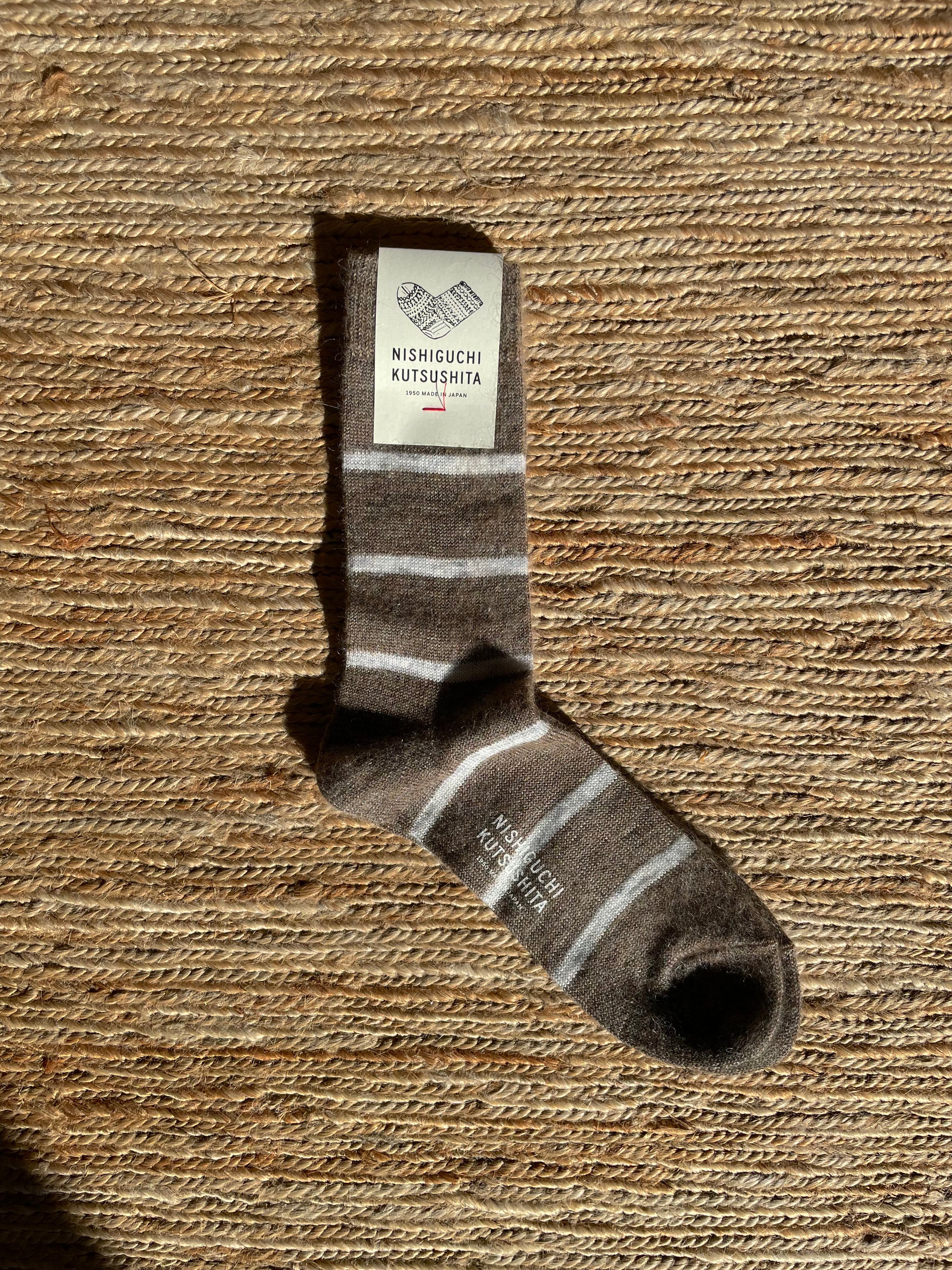 Mohair Wool Border Socks in Mocha Beige