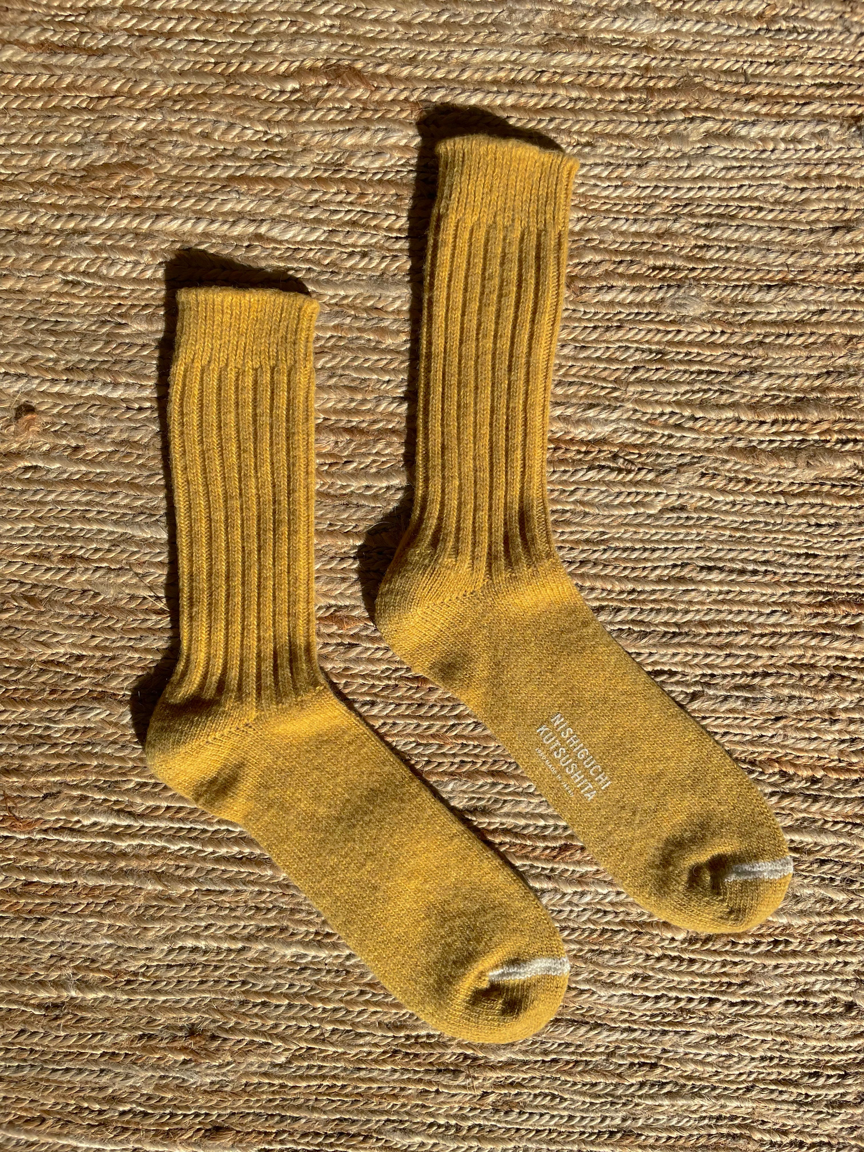 Nishiguchi Kutsushita - Wool Ribbed Socks in Mustard Yellow - Tempo