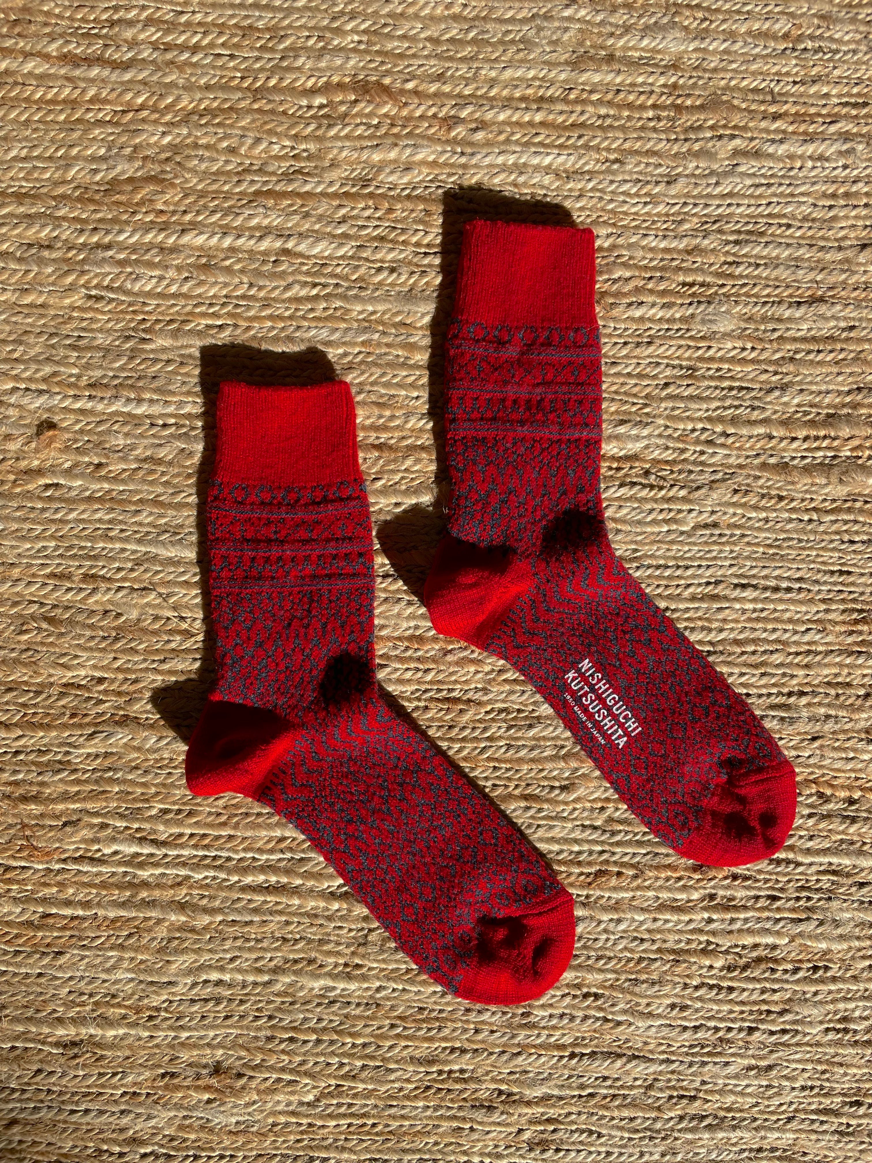 Woll-Jacquard-Socken in Rot