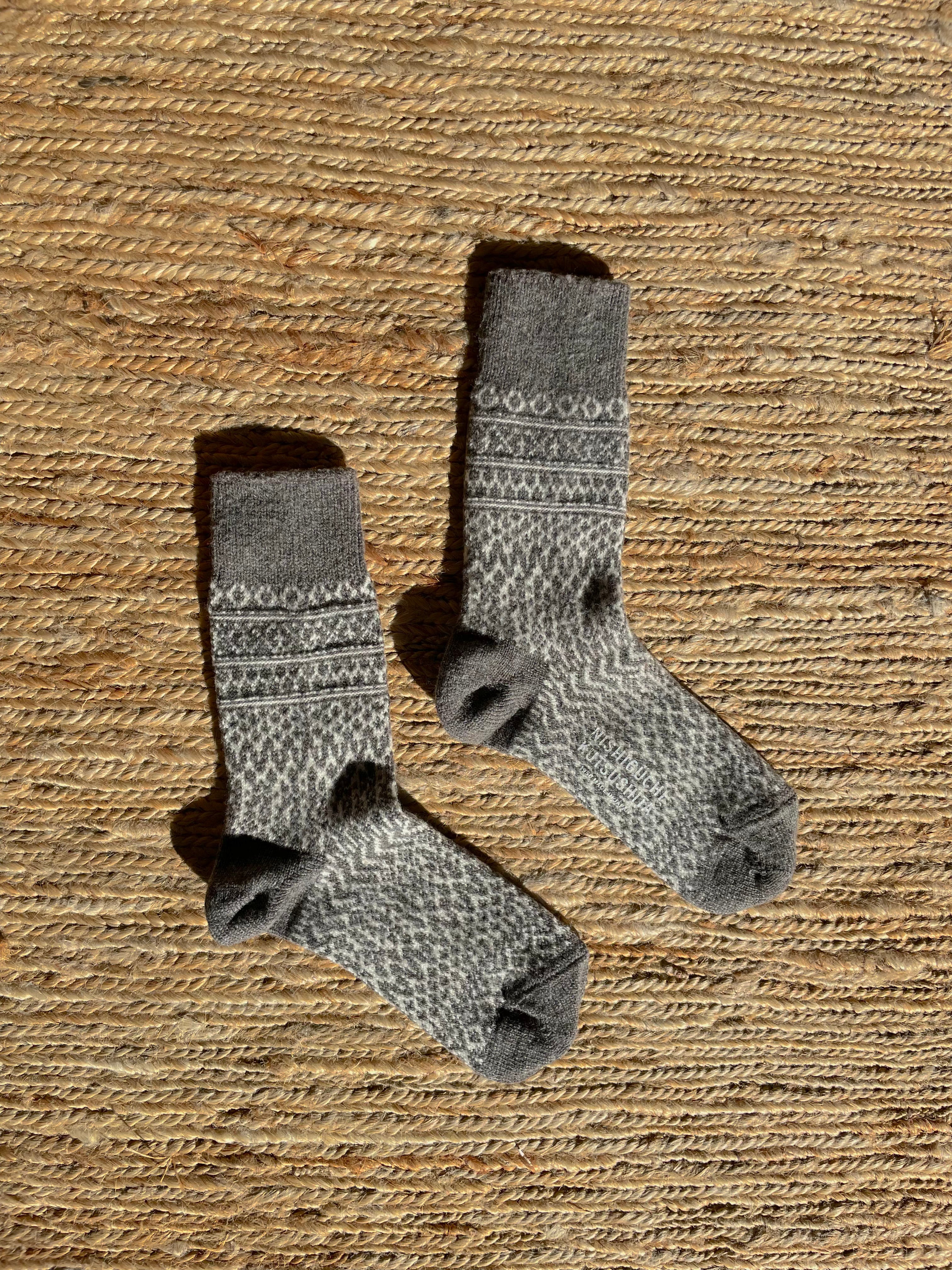 Nishiguchi Kutsushita - Wool Jacquard Socks in Gray - Tempo