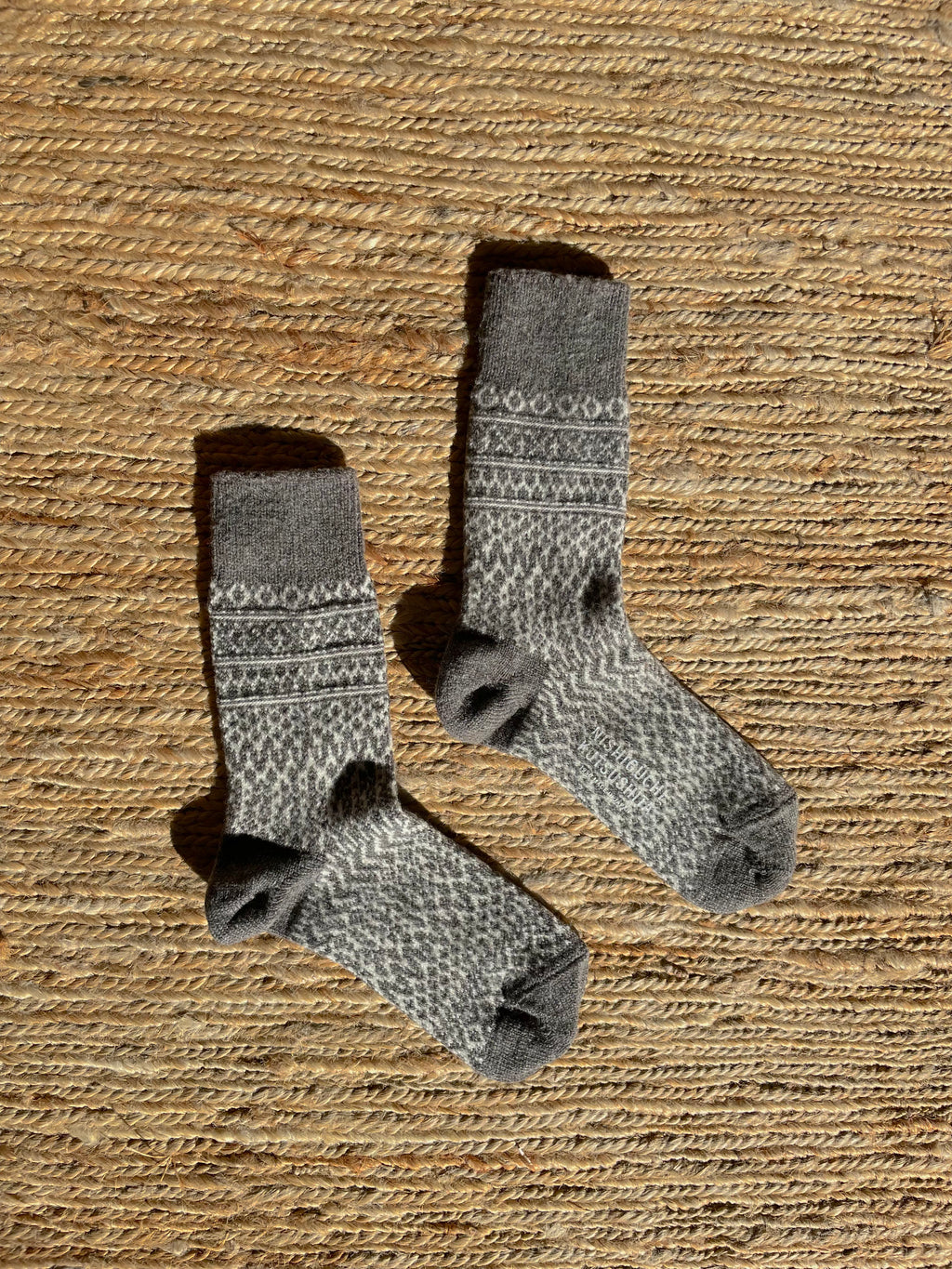 Woll-Jacquard-Socken in Grau