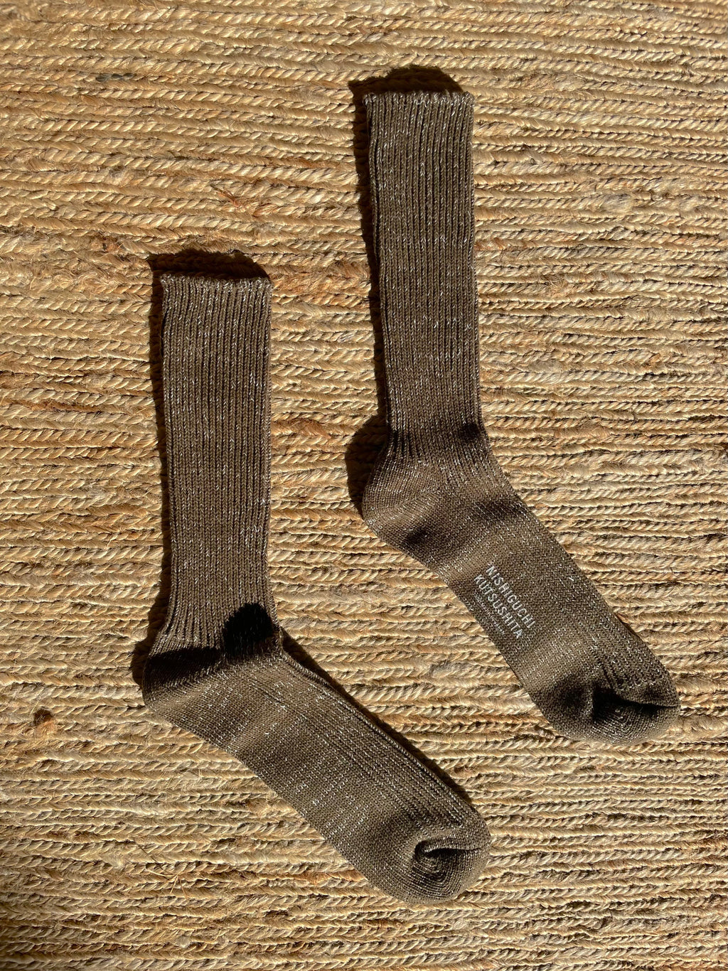 Chaussettes côtelées en coton chanvre kaki 