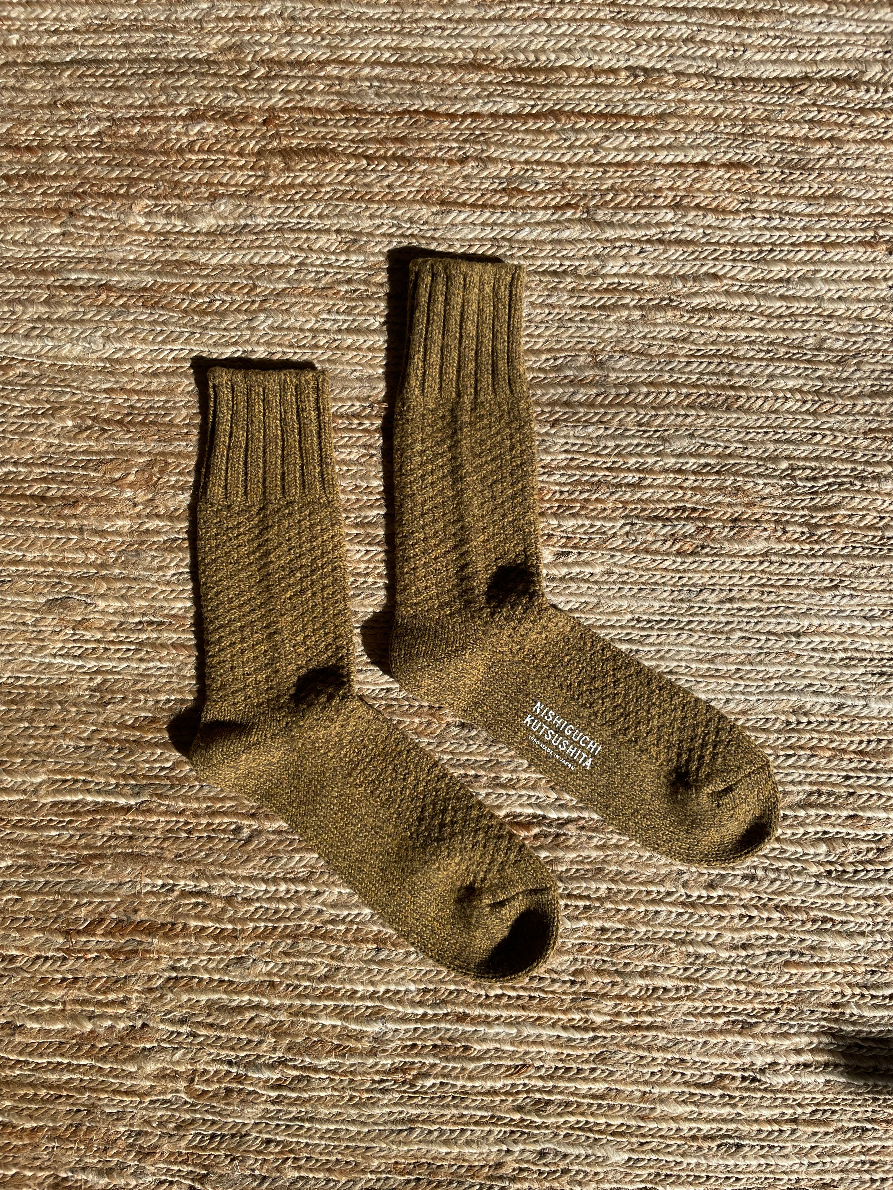 Stiefelsocken aus Wolle und Baumwolle in Senfgelb