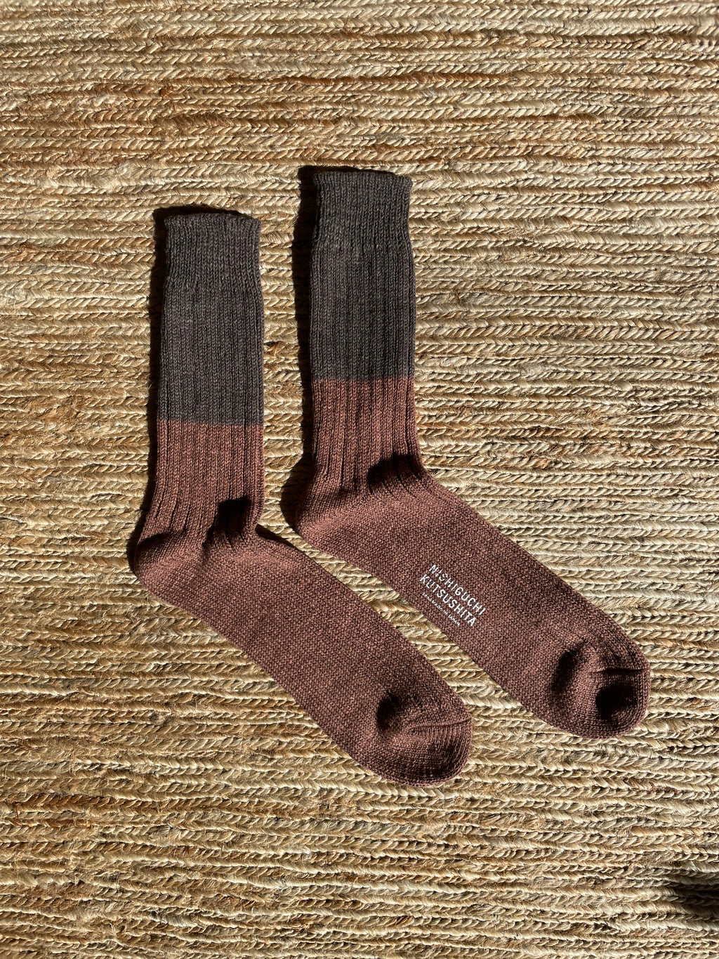 Wool Cotton Slab Socks in Brown