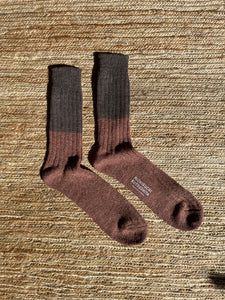 Wool Cotton Slab Socks in Brown