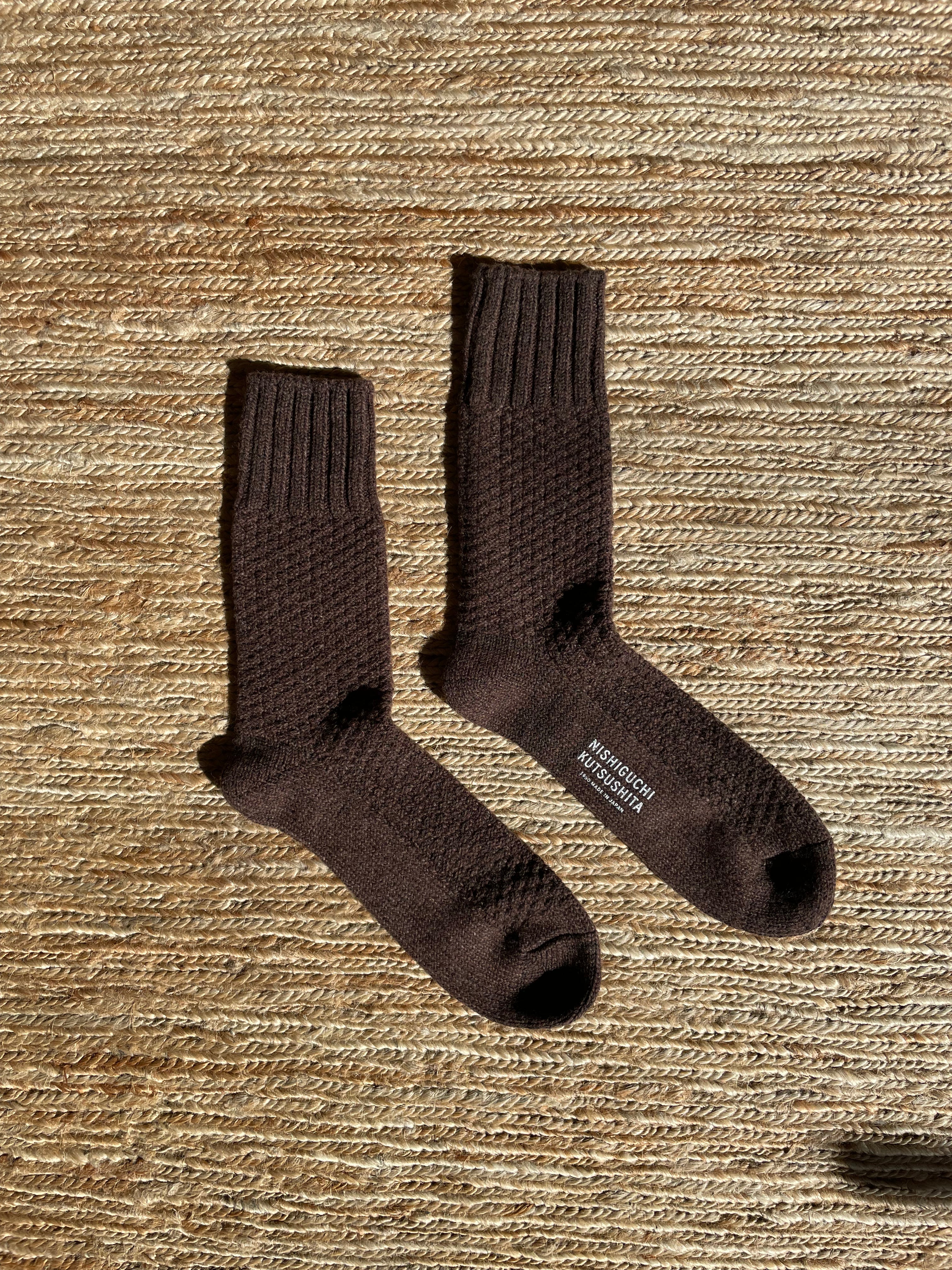 Nishiguchi Kutsushita - Wool Cotton Boot Socks in Mocha Brown - Tempo